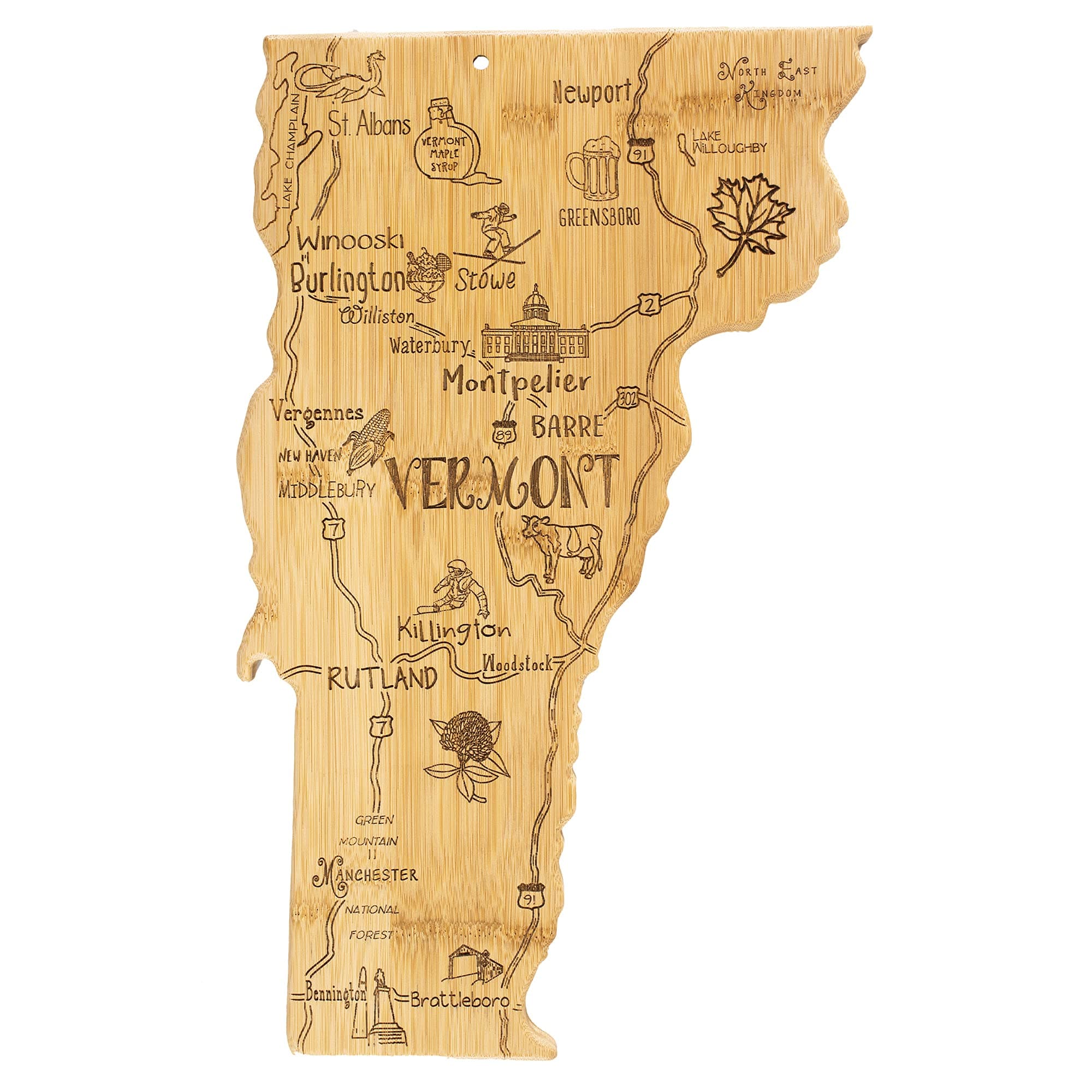 Totally Bamboo Destination Vermont State Shaped Serving and Cutting Board, Includes Hang Tie for Wall DisplayClimatePartner certified