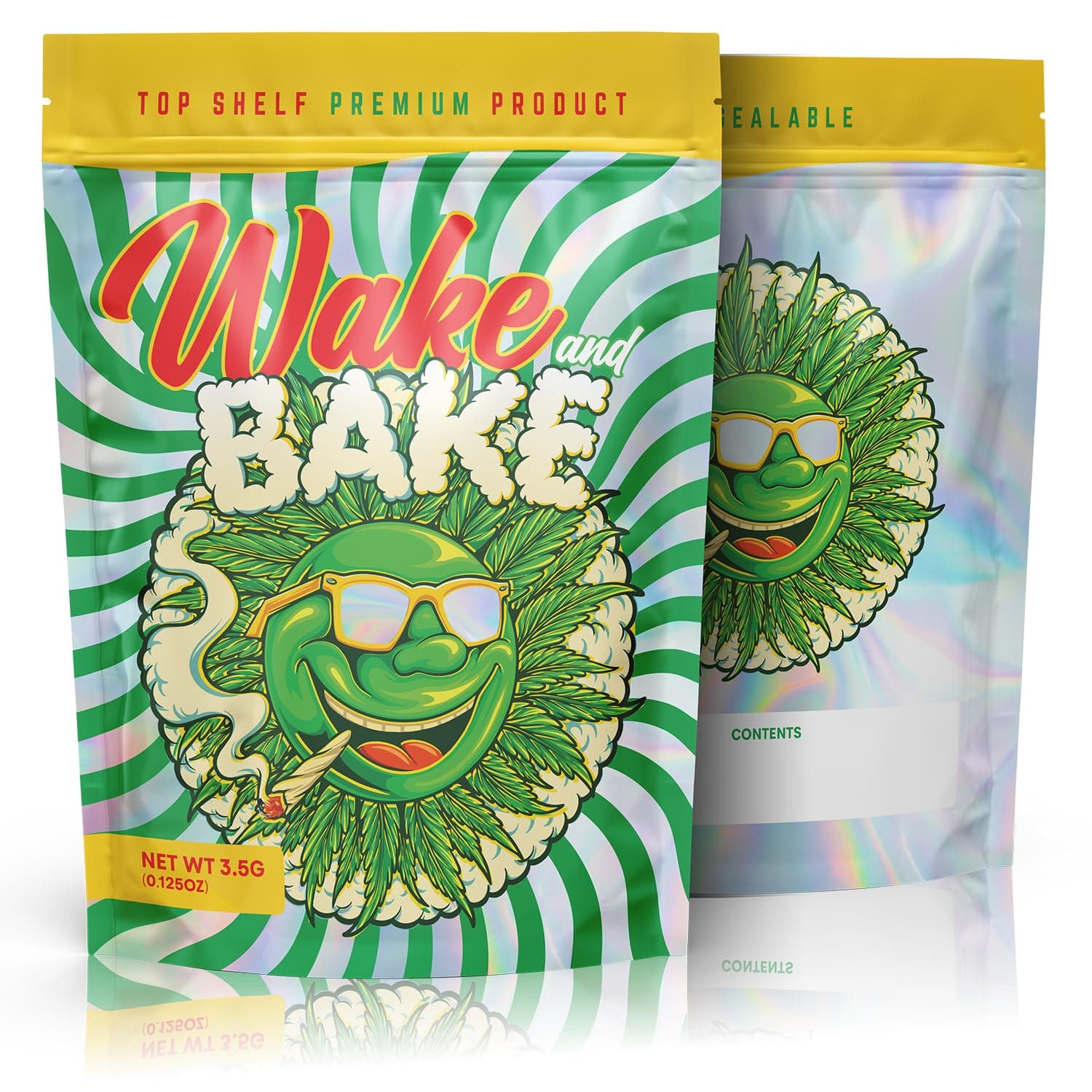 Wake and Bake - 100 x Cali Packs 3.5g bag, Aluminium Foil lined Mylar bags 3.5g, Ziplock Storage Pouches, Baggies, Food or Craft Use (9.8cm x 13cm)