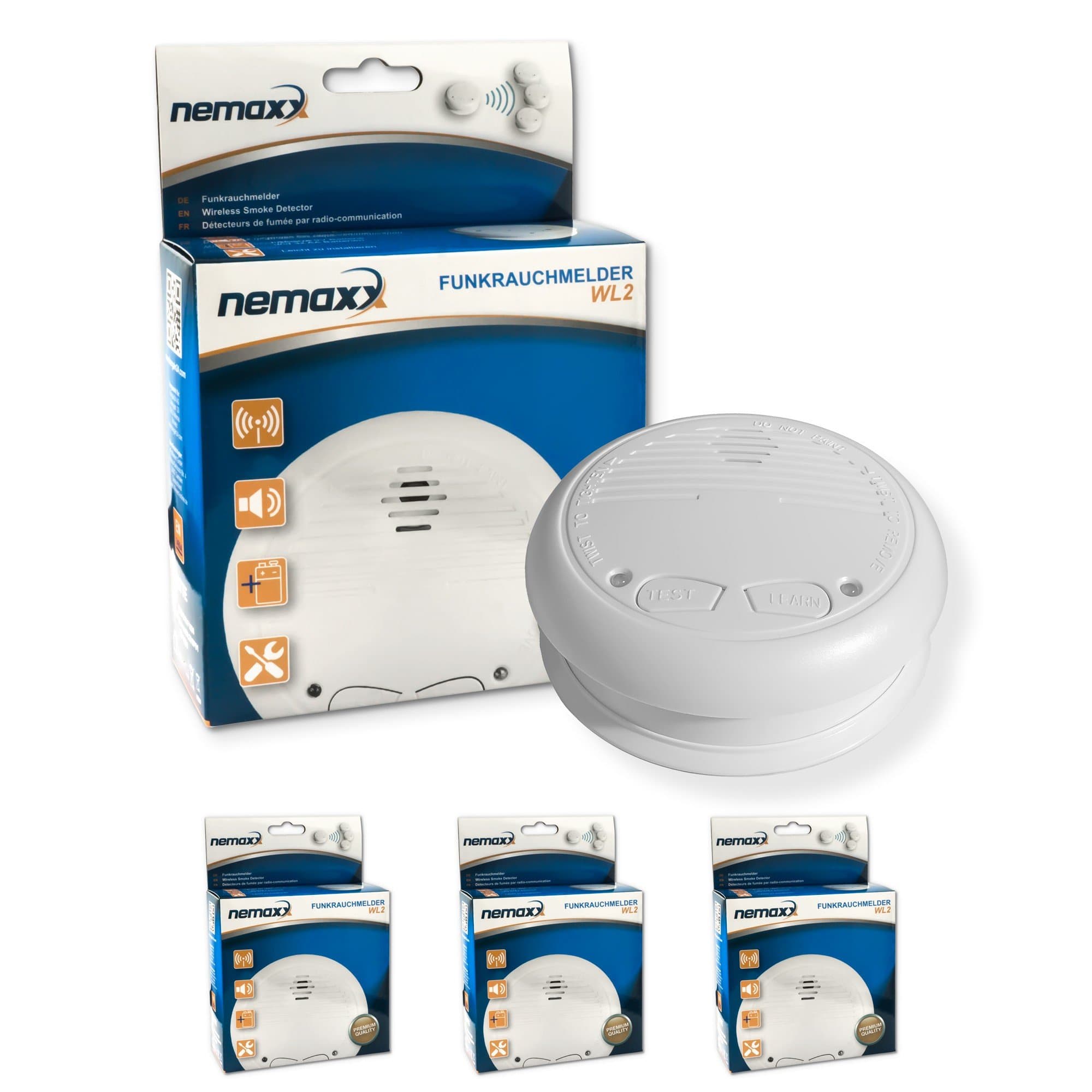 3x Nemaxx WL2 wireless smoke detector smoke detector interconnectable - according to DIN EN 14604