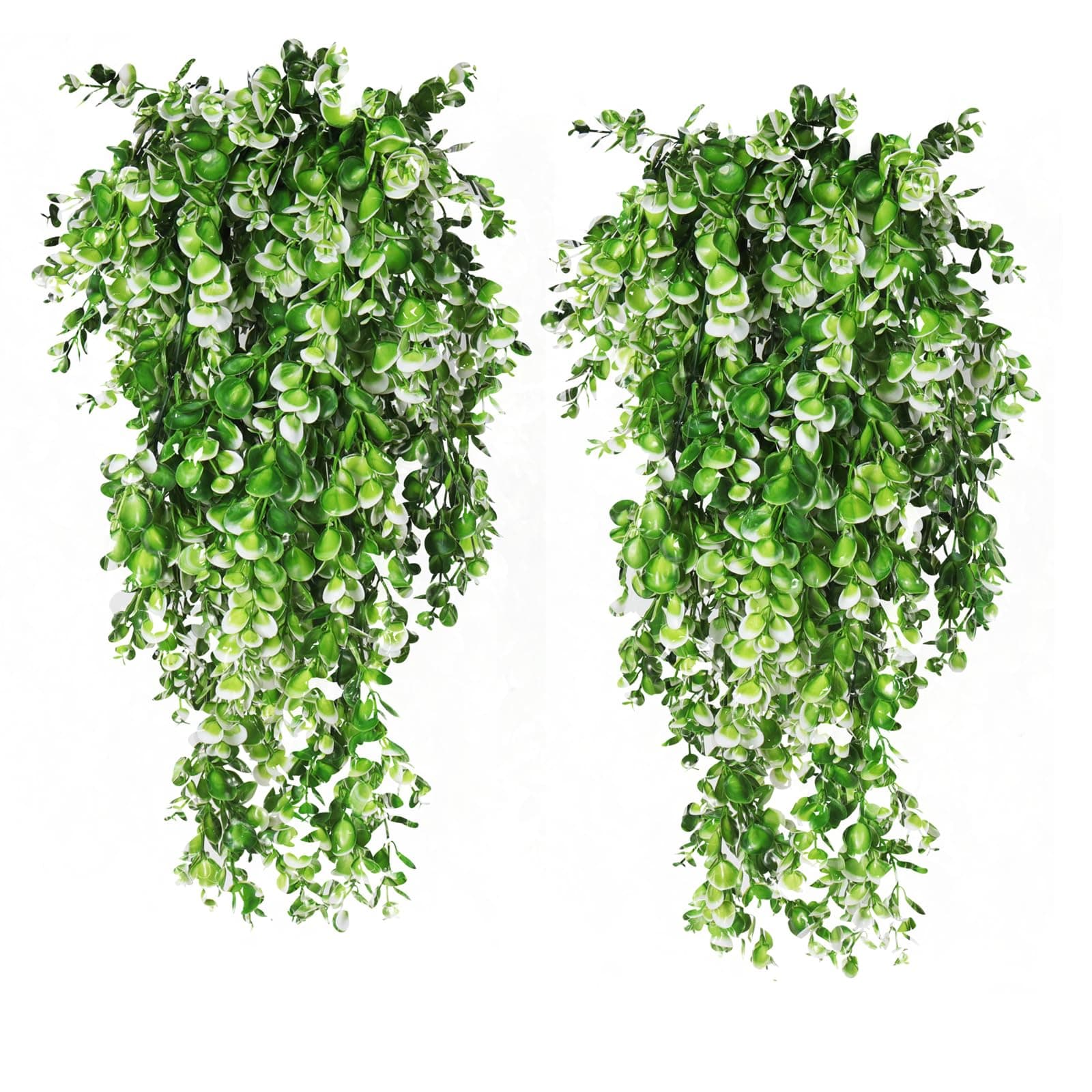 RECUTMS 4 Pack Artificial Plants Hanging Faux Eucalyptus Leaf Greenery Fake Plant for Wall House Room Patio Indoor Outdoor Home Shelf Office Decor (White)