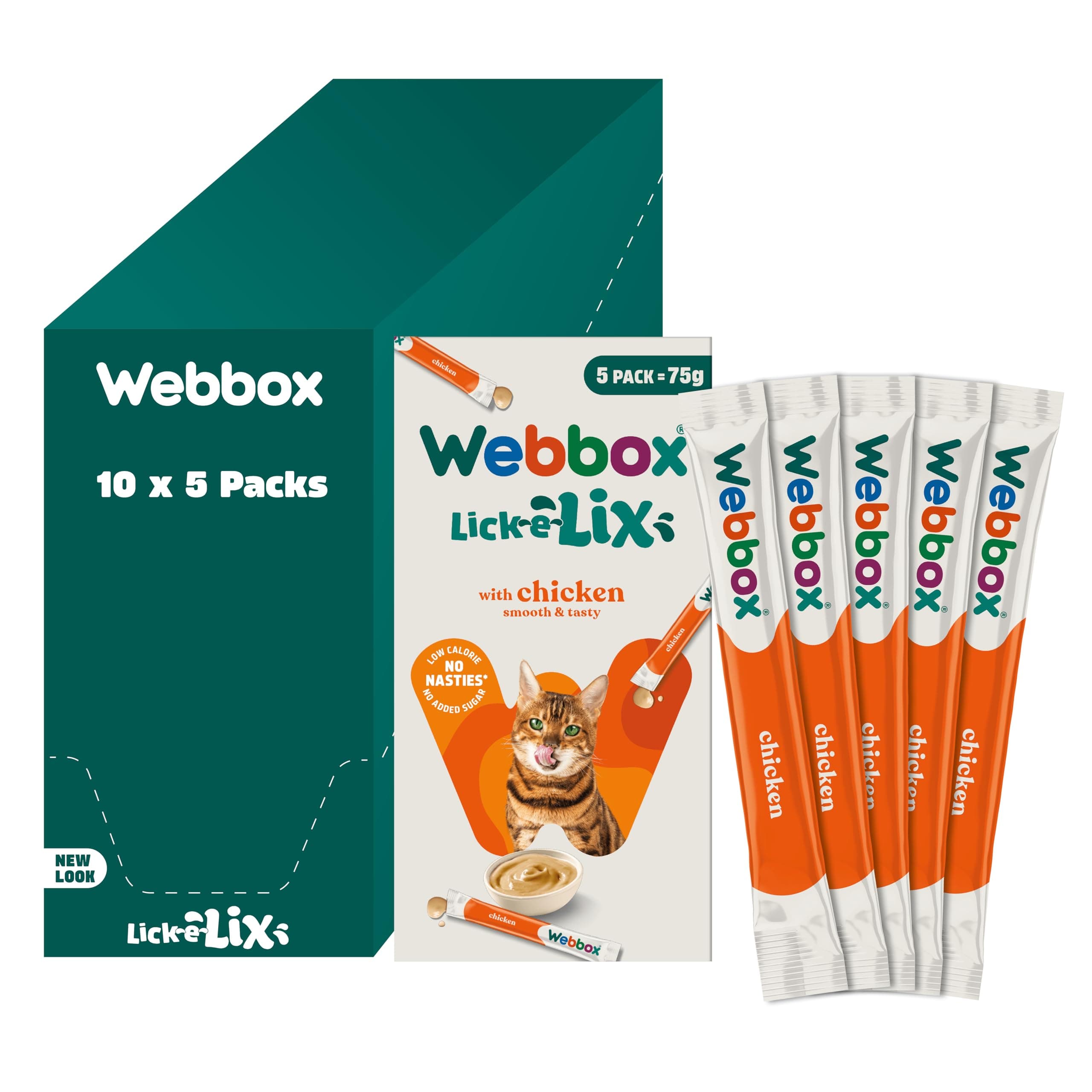 Webbox Lick-e-Lix Cat Treats, Chicken - Kitten Friendly, Grain and Gluten Free, No Artificial Preservatives or Colours (10 x 5 Packs)