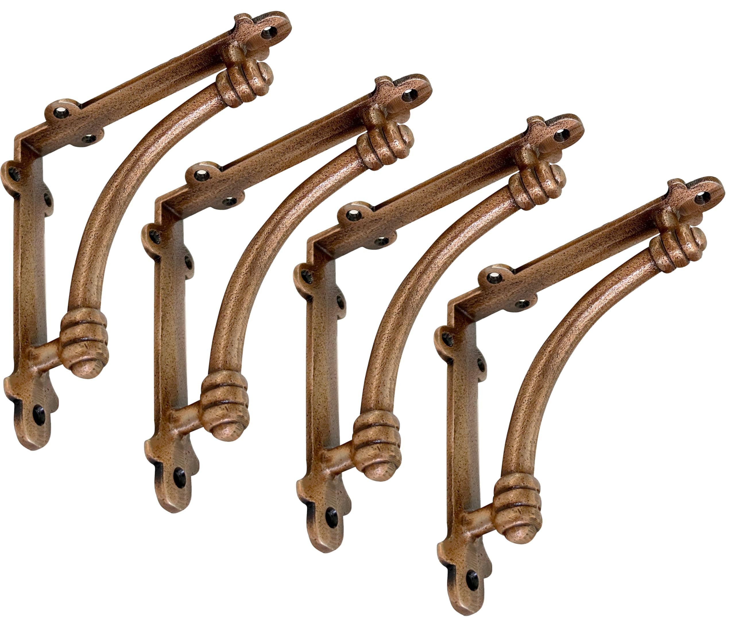 NACH Decorative Shelf Brackets, 4 Pack of 5.5 x 1.2 x 5.5 inch Copper Cast Iron Shelf Brackets - Decorative Brackets for Mounting - Half Round Style Brackets