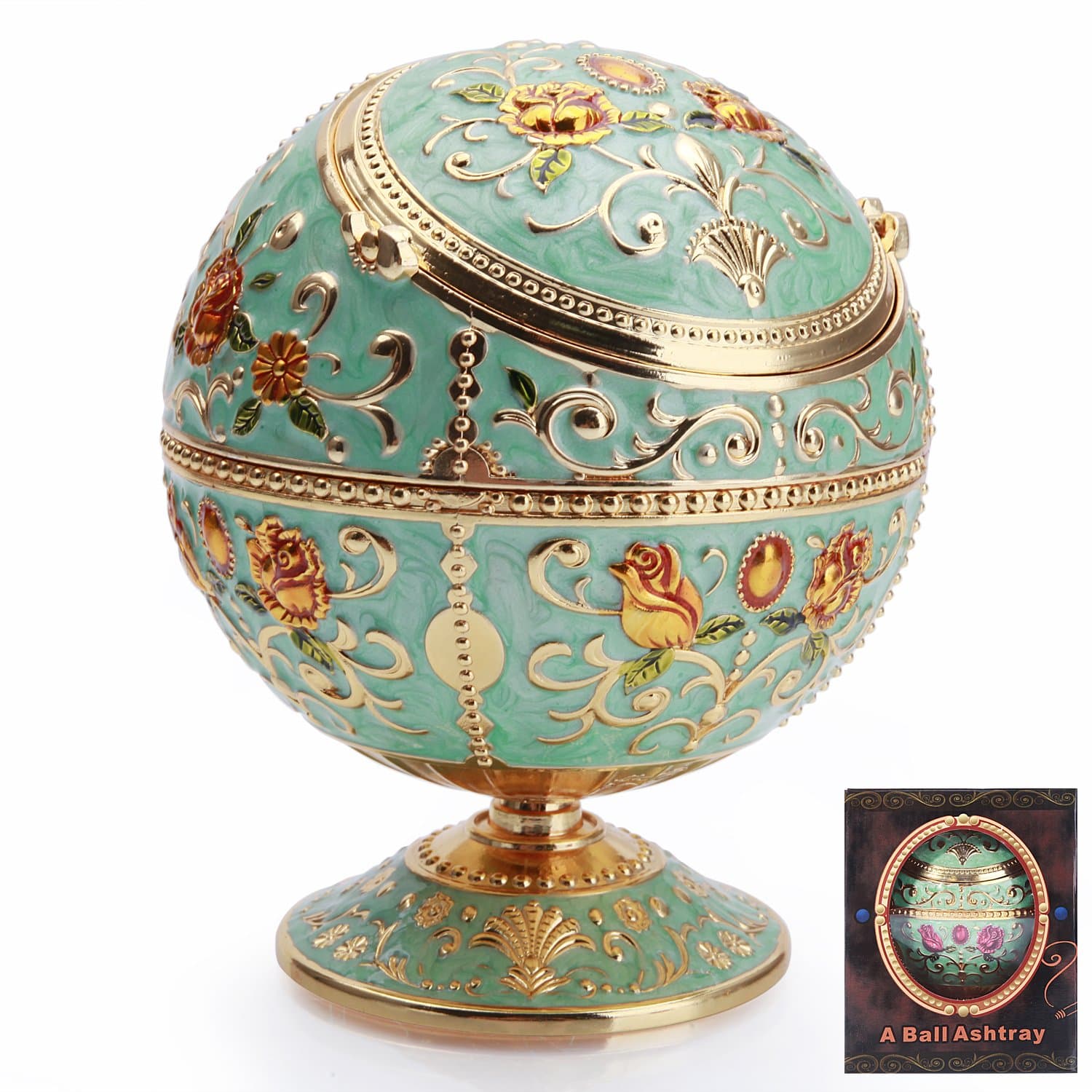 K COOL Windproof Ashtray with Lids Metal Portable Cigarette Ashtray for Outdoors and Indoor Use Hand Stamped Pattern Nice Gift for Men and Women(Green & Navy Blue) ASH-001