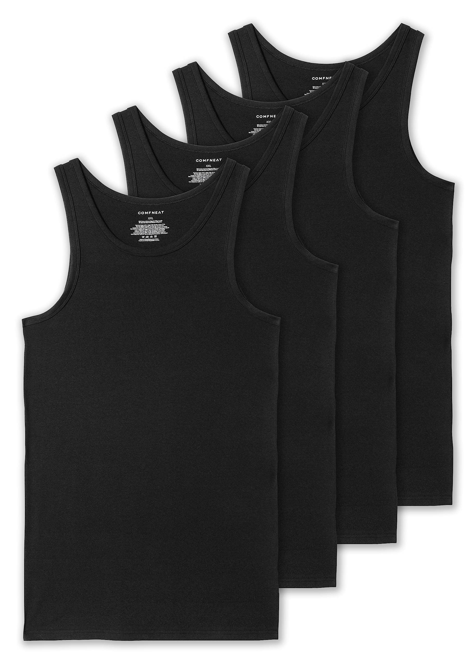 ComfneatMen's 4-Pack Big & Tall Tight Fit A-Shirts Tank Tops Sleeveless Undershirts Stretchy Cotton Spandex Base Layers