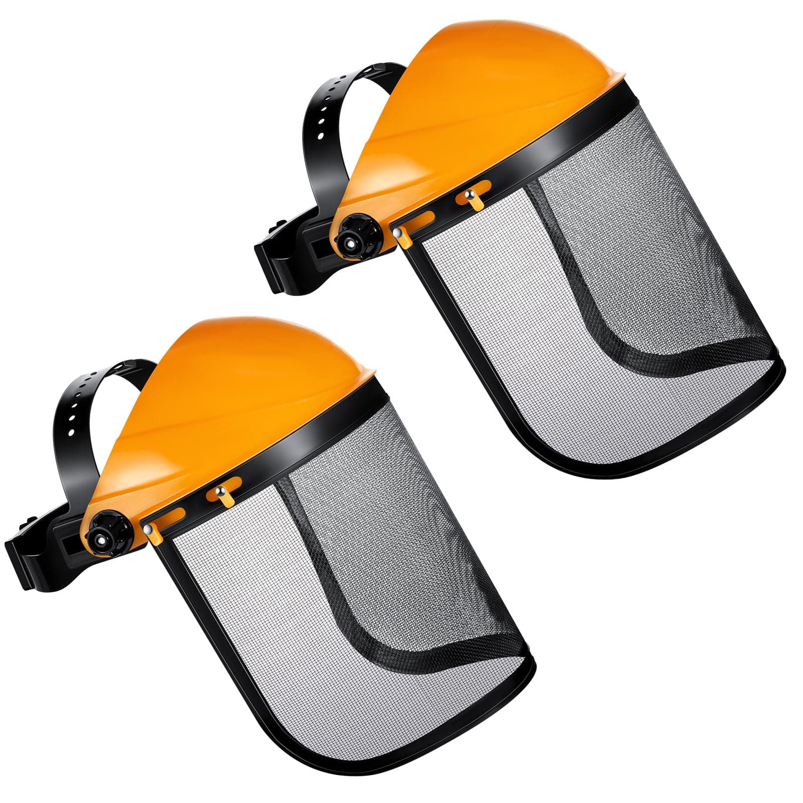 Hestya 2 Pcs Safety Face Shield Adjustable Safety Helmet with Visor Chainsaw Helmet Strimmer Face Guard Face Protection Shield Forestry Hat for Gardening Logging Lawn (Orange)