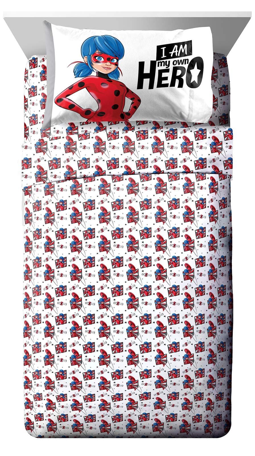 Jay Franco Miraculous Ladybug Superhero Full Size Sheet Set - 4 Piece Set Super Soft and Cozy Kid’s Bedding Features Marinette - Fade Resistant Microfiber Sheets (Official Miraculous Ladybug Product)