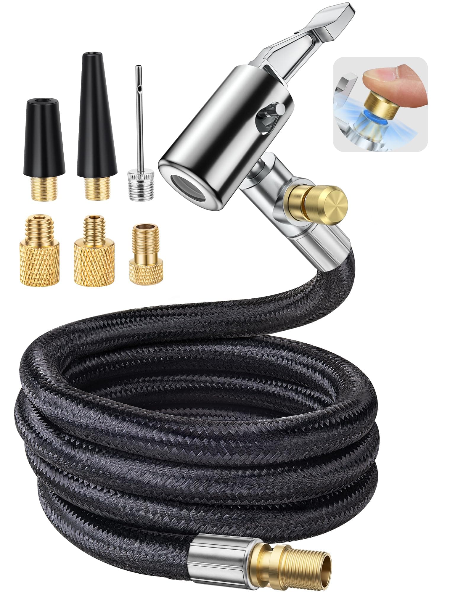 33'' Air Release Extension Hose, 7-Pack Tire Inflator Replacement Hose w/Presta Valve Adaptor&Ball Pump Needle Kit, Tire Valve Air Chuck Lock for Bike Pump Portable Air Compressor Attachments
