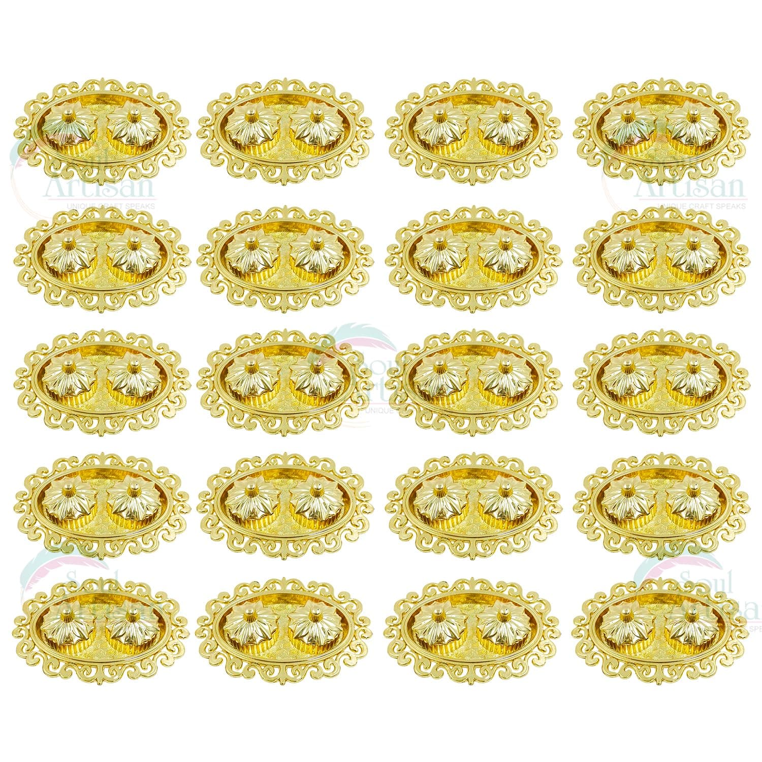 Oval Design Double Kumkuma Holder Chimil Box - Plastic Golden Metallic Color(Pack of 20) - Decorative Art Design Tilak Daani, Sindoor for Women Return Gift, Diwali, Weddings, Pooja