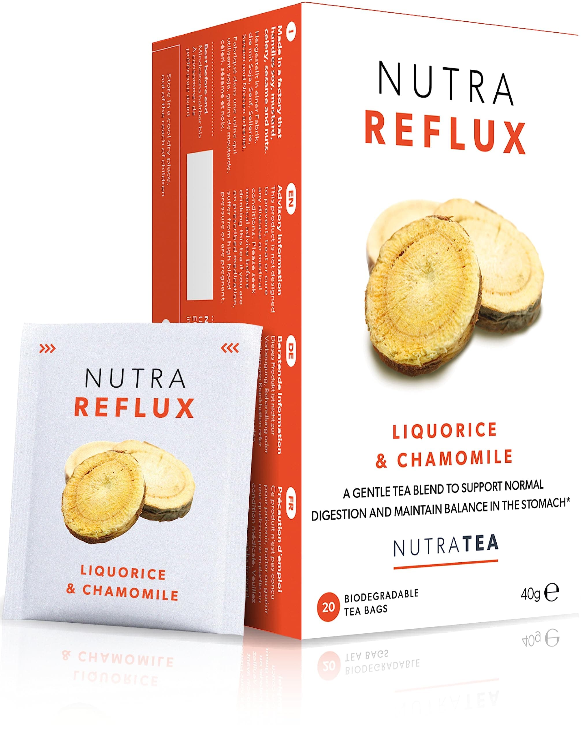 NUTRAREFLUX - Acid Reflux Tea | Digest Tea - Helps Supports Digestion & Balance In The Stomach. With Slippery Elm, Fennel & Peppermint - 20 Individual Wrapped Bags - Herbal Infusion (1 Pack)