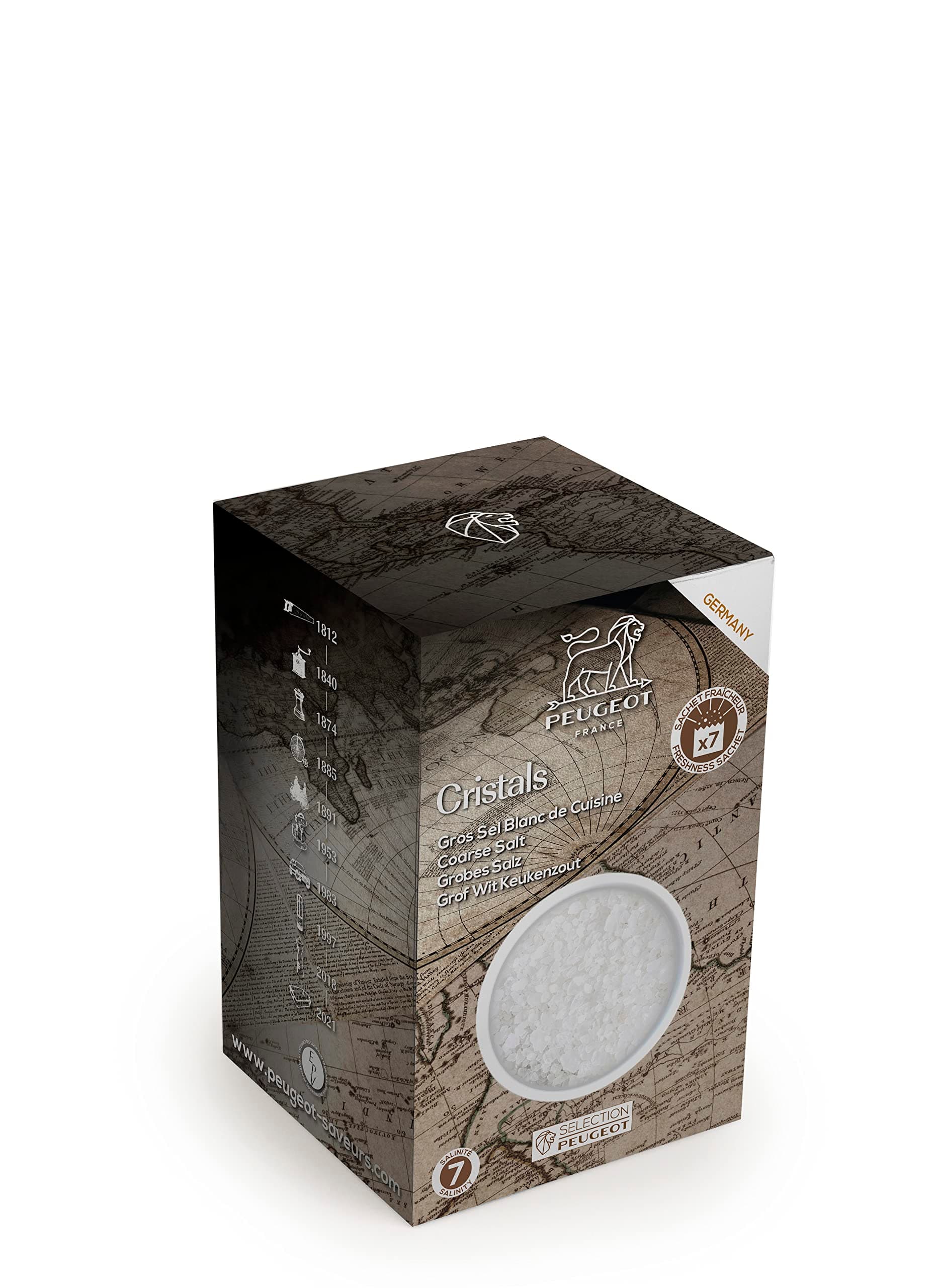 Peugeot - Spice Selection - White Stone Salt - Large Kitchen Salt - Salinity 7 - Original Germany - Innovation Bags Fresh Triple Protection - 7 x 50 g