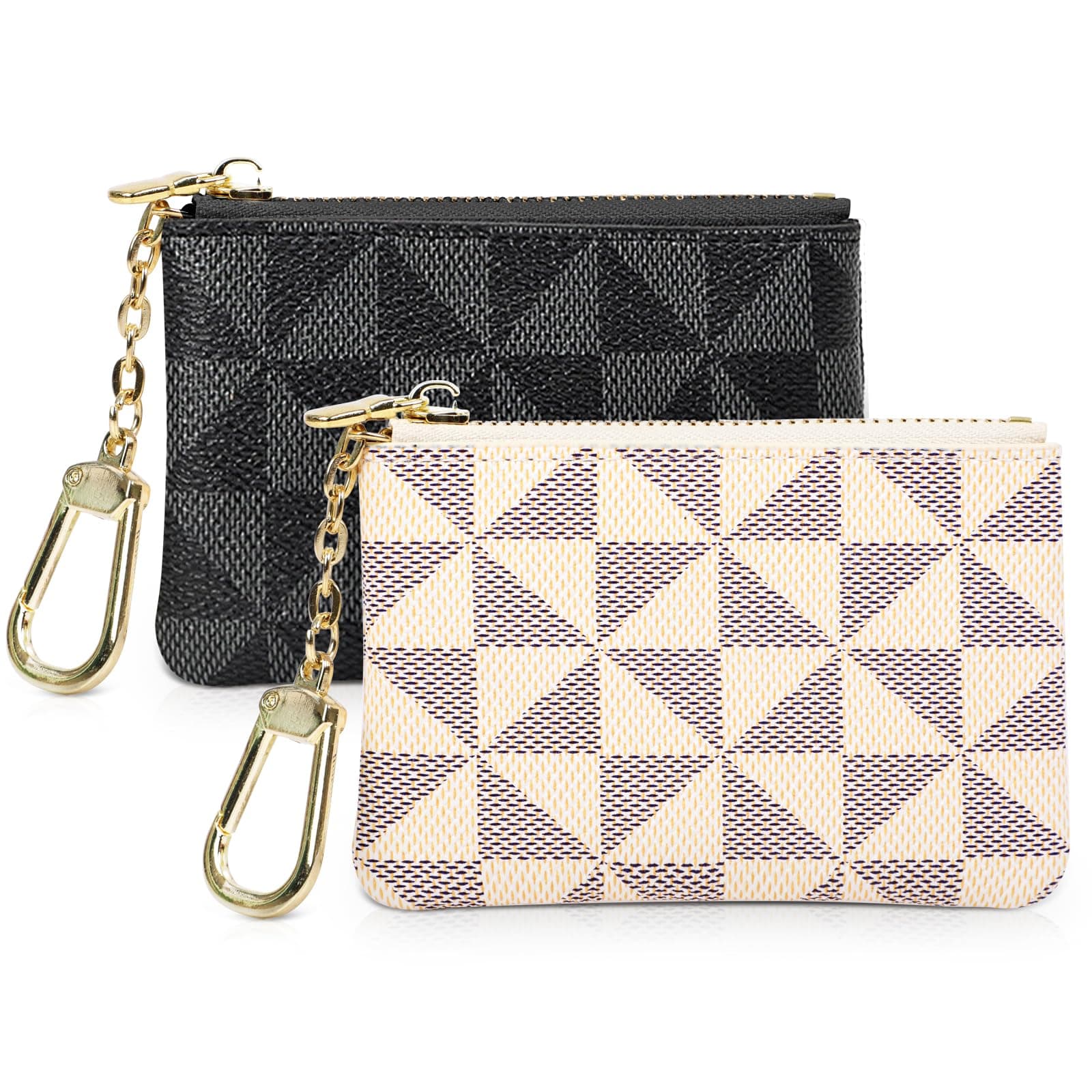 2PCS Coin Purse Mini Zip Key Chain Pouch Change Wallet Coin Pocket for Women Credit Card ID Key Headset Lipstick Organizer(Black+White)