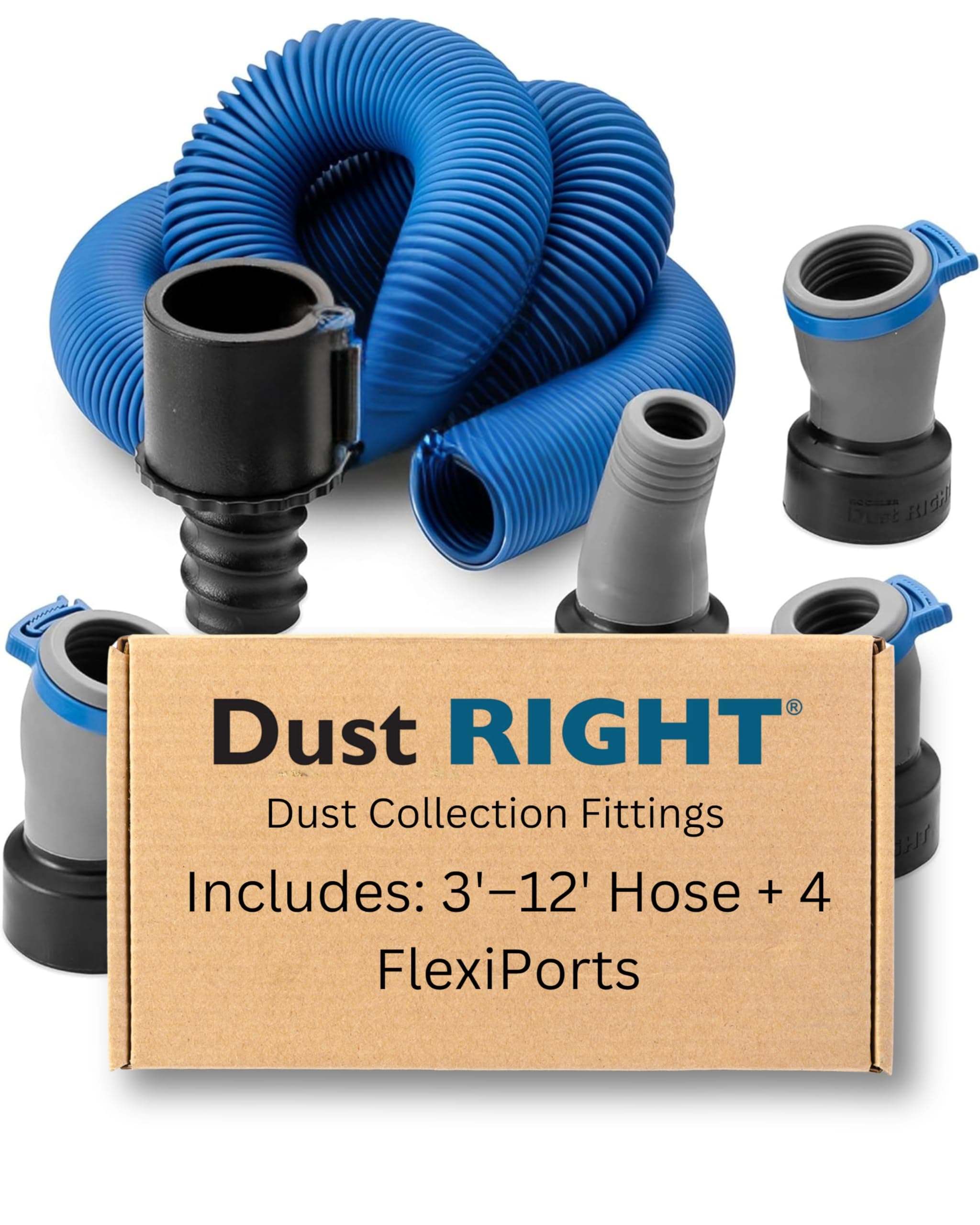 Rockler Dust Right FlexiPort Power Tool Hose Kit with Click-Connect, 3' to 12' Expandable Hose
