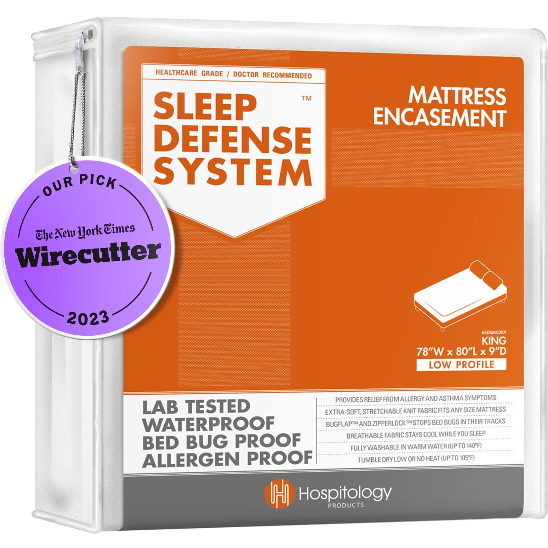 The Original Sleep Defense System - Waterproof / Bed Bug / Dust Mite Proof - PREMIUM Zippered Mattress Encasement & Hypoallergenic Protector - 78-Inch by 80-Inch, King - LOW PROFILE 9"