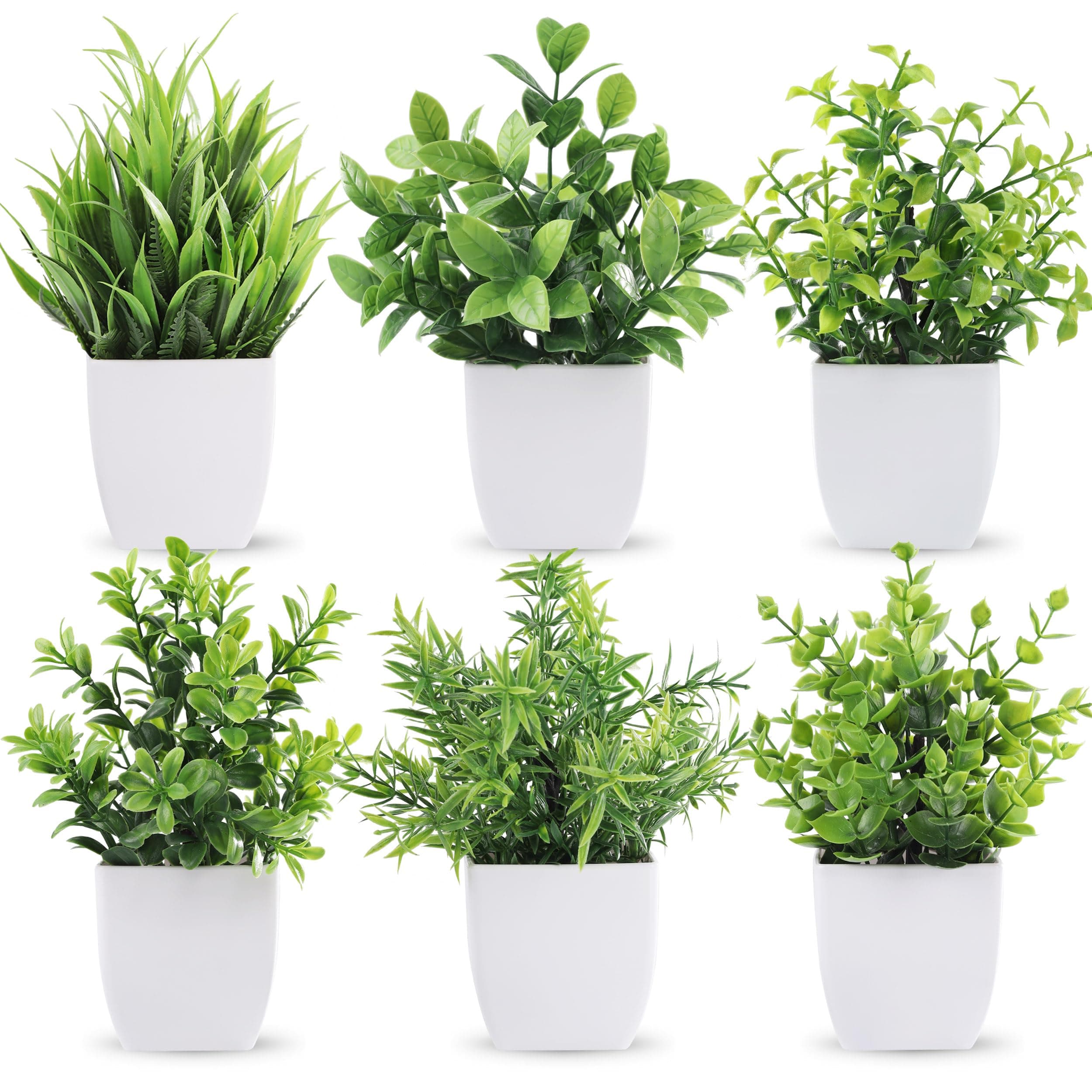 6 Pack Small Fake Plants Artificial Plants in Pots for Home Bthroom Bedroom Living Room Decor Indoor(White)