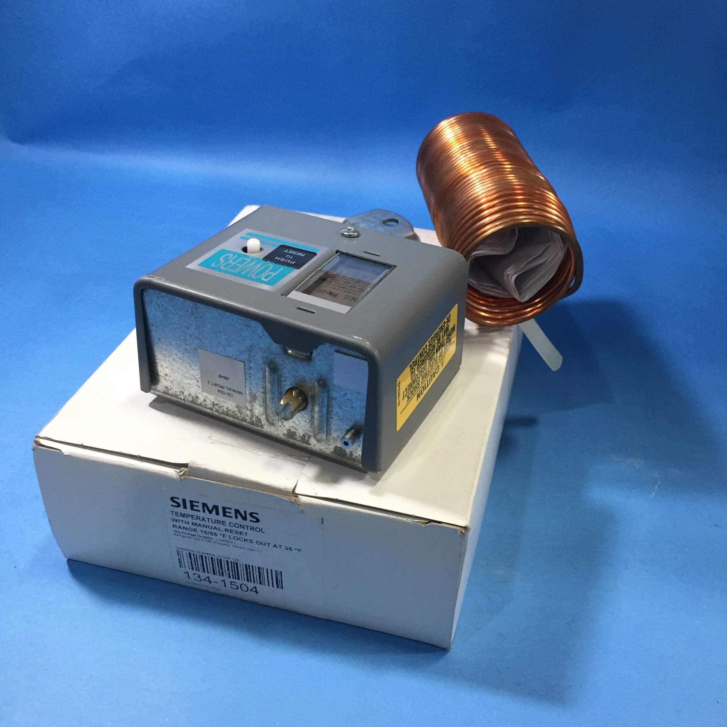SIEMENS INDUSTRY 134-1504 Powers Controls, Manual Reset, Thermostat, Range / 15-55 Degree F / -9-13 Degree C, Low Temperature Detection, Cutout Alarm