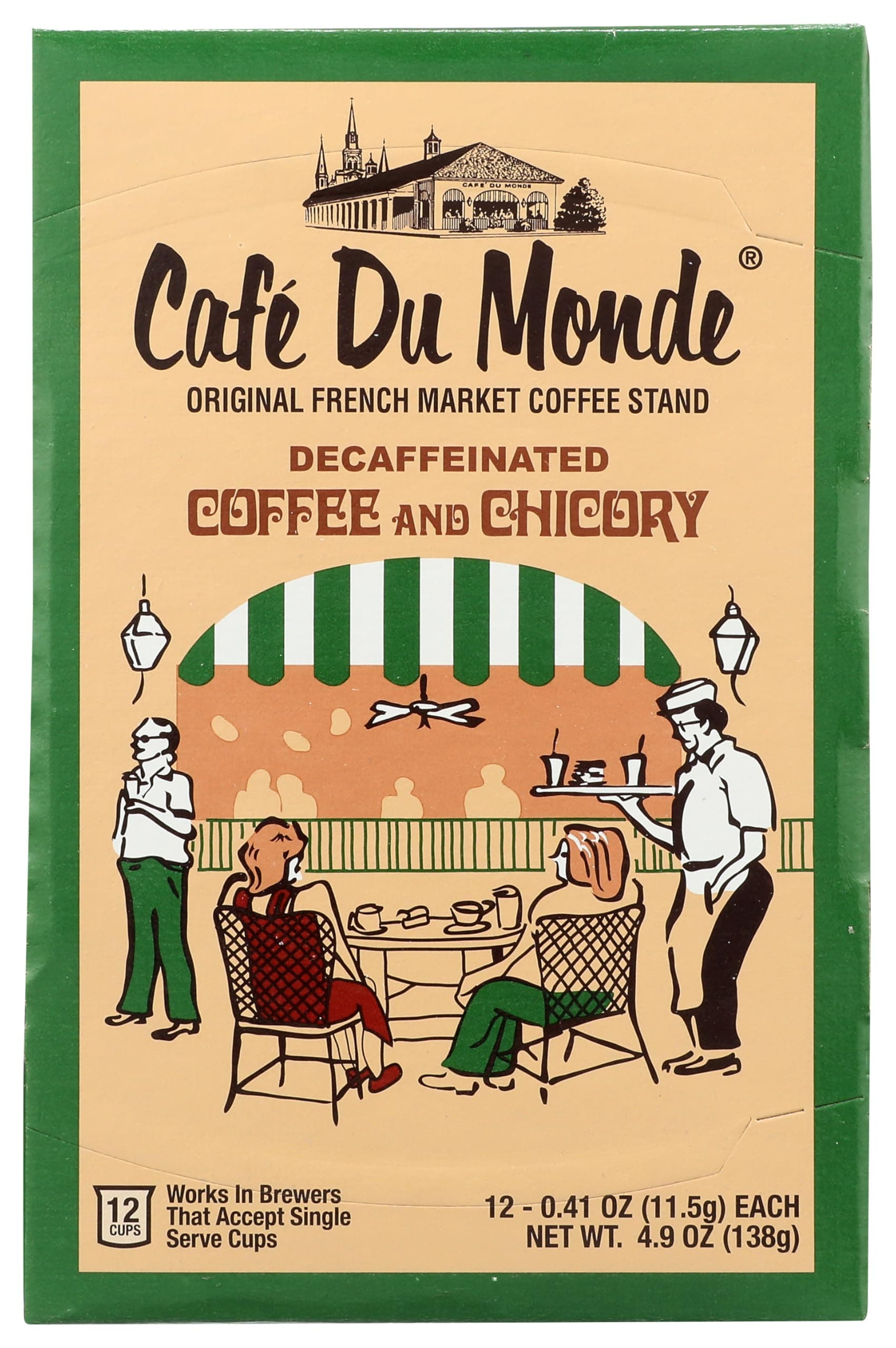 Decaf Coffee and Chicory Single Serve Cups, Box of 12, 41 oz each