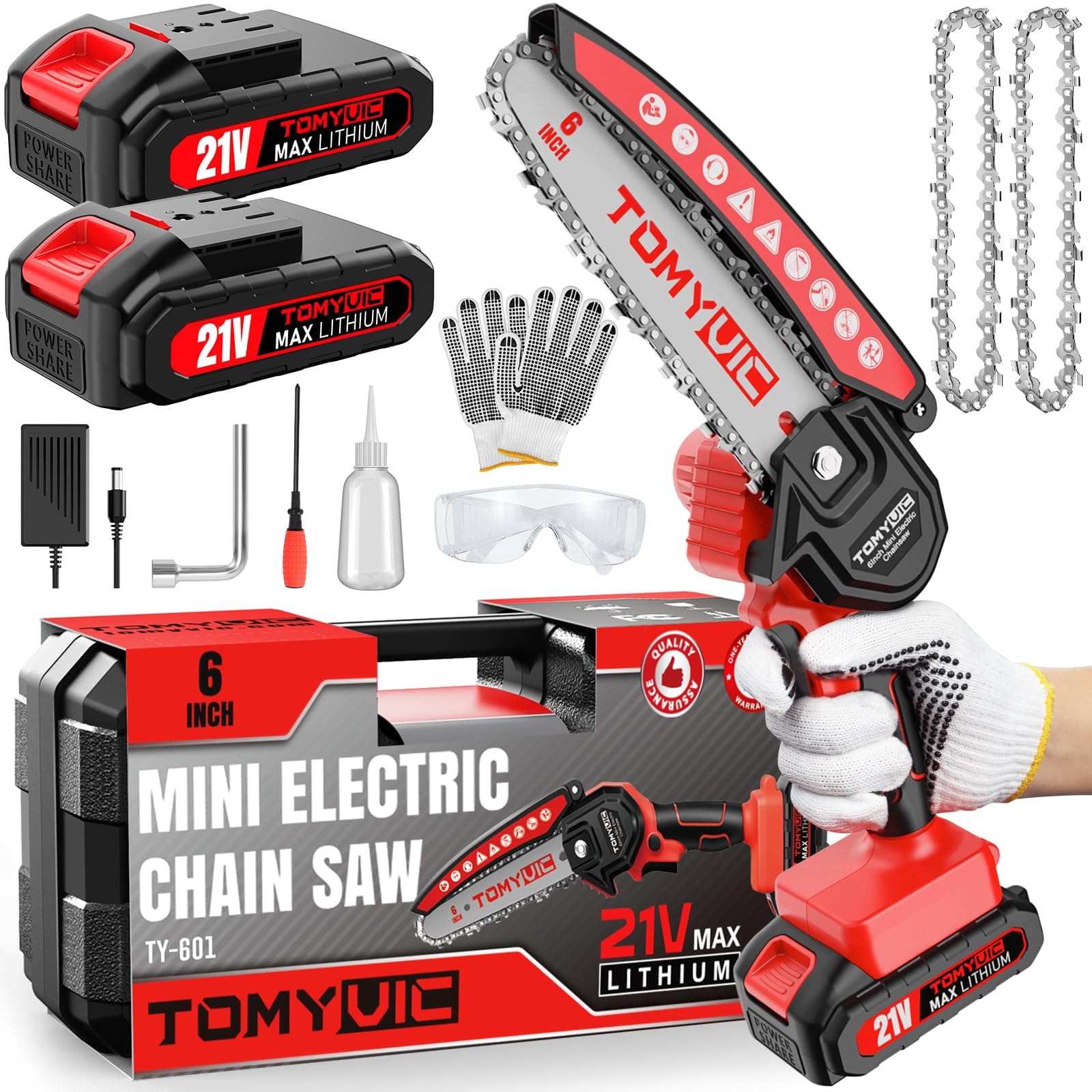 Electric 6 Inch Mini Small Cordless Battery Powered Handheld Chainsaw With Charger For Trimming On Tree Branches, Wood Cutting, Pruning Shears To Diy, Backyard Upkeep, Light Home Repairs