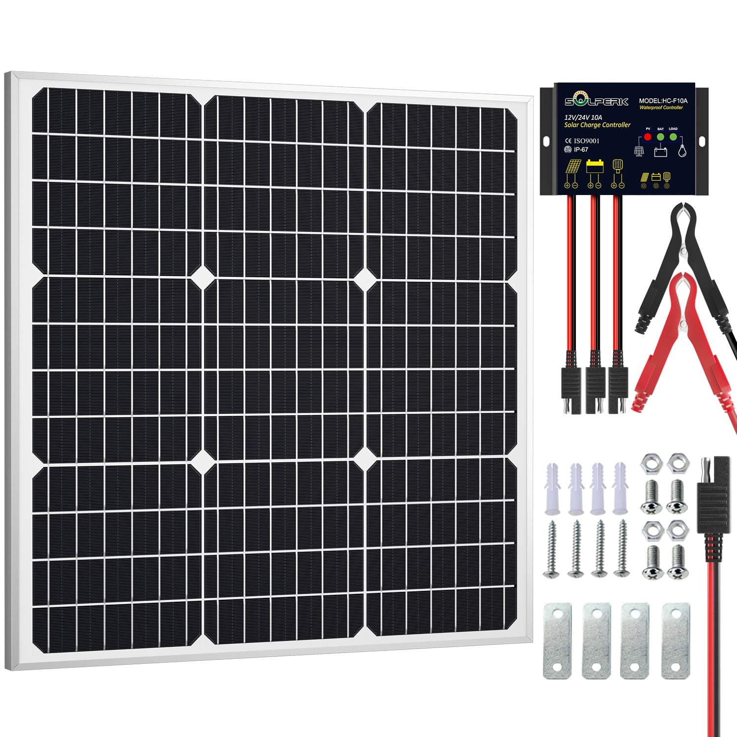 Solar Panel Kit 50W 12V, Solar Battery Trickle Charger Maintainer with Upgrade Waterproof Controller for Boat Car RV Motorcycle Marine Automotive (Without Mounting Bracket)