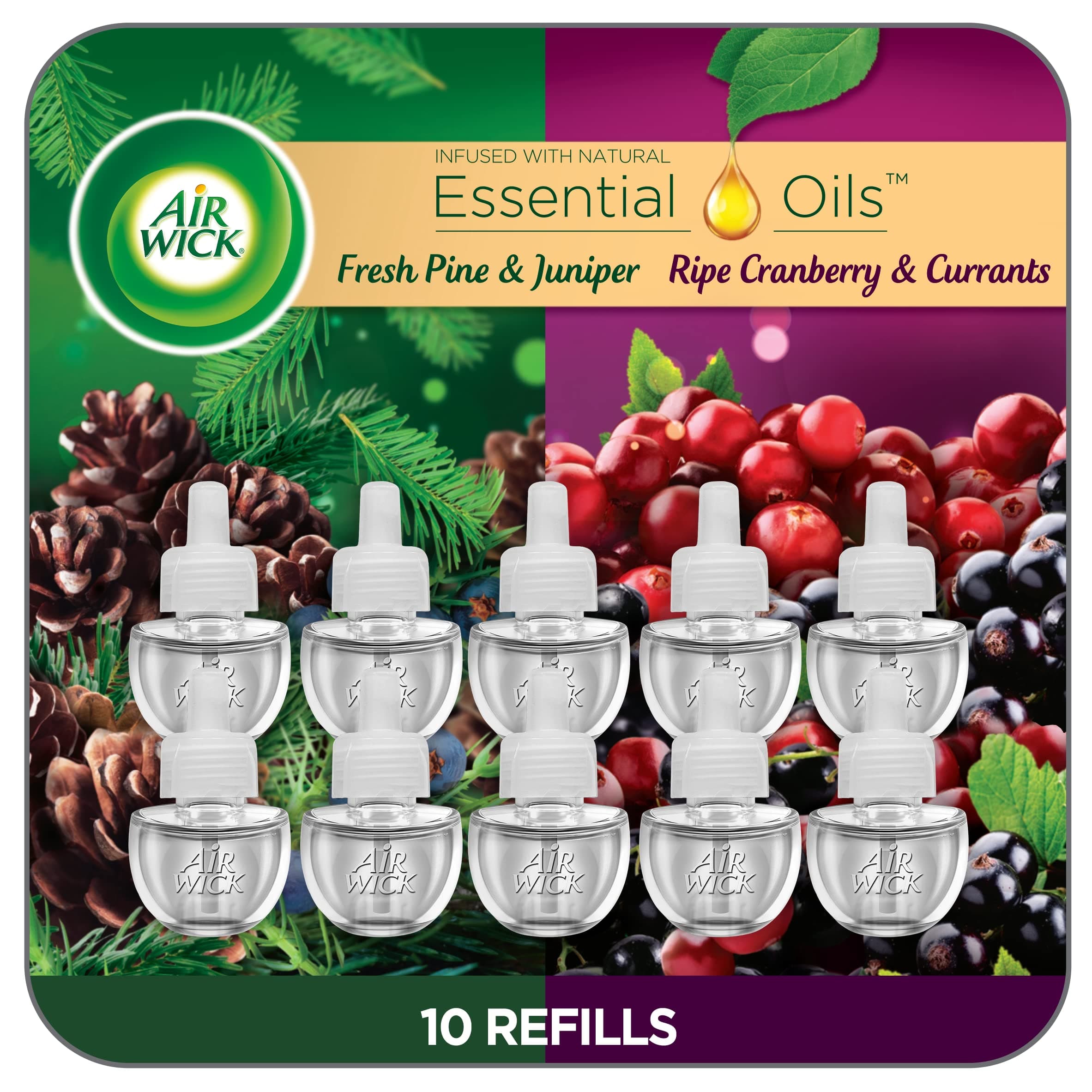 Plug in Scented Oil Refill, 10ct, Fresh Pine & Ripe Cranberry, Essential Oils, Air Freshener