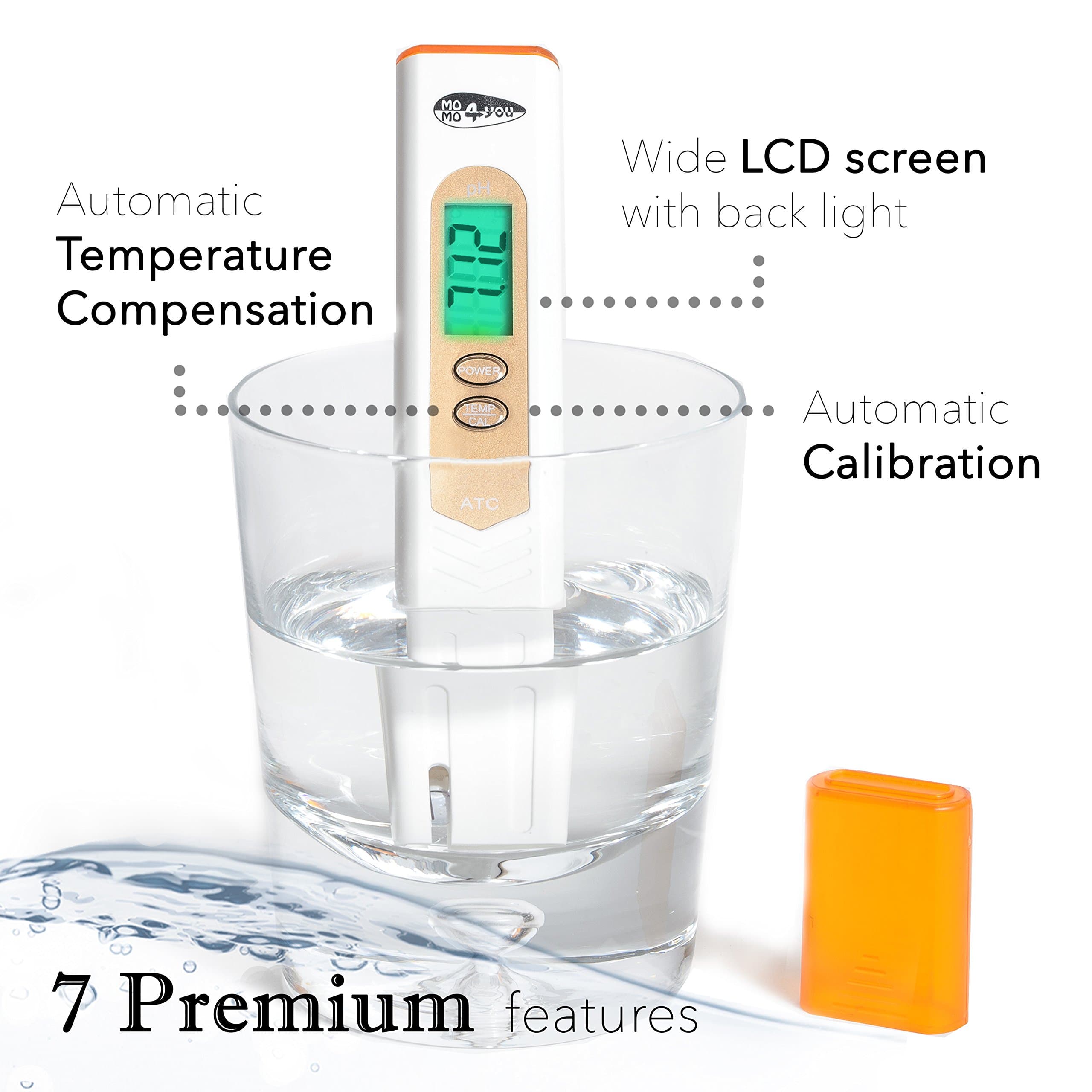 "7 Premium" Portable Pocket PH meter/Pen PH Tester And Temp High Accuracy, ATC, Back-Light - Buffer Powder - For Drinking Water, Hydroponics, Aquariums, Swimming Pools, Beer, Wine Or Cheese Production