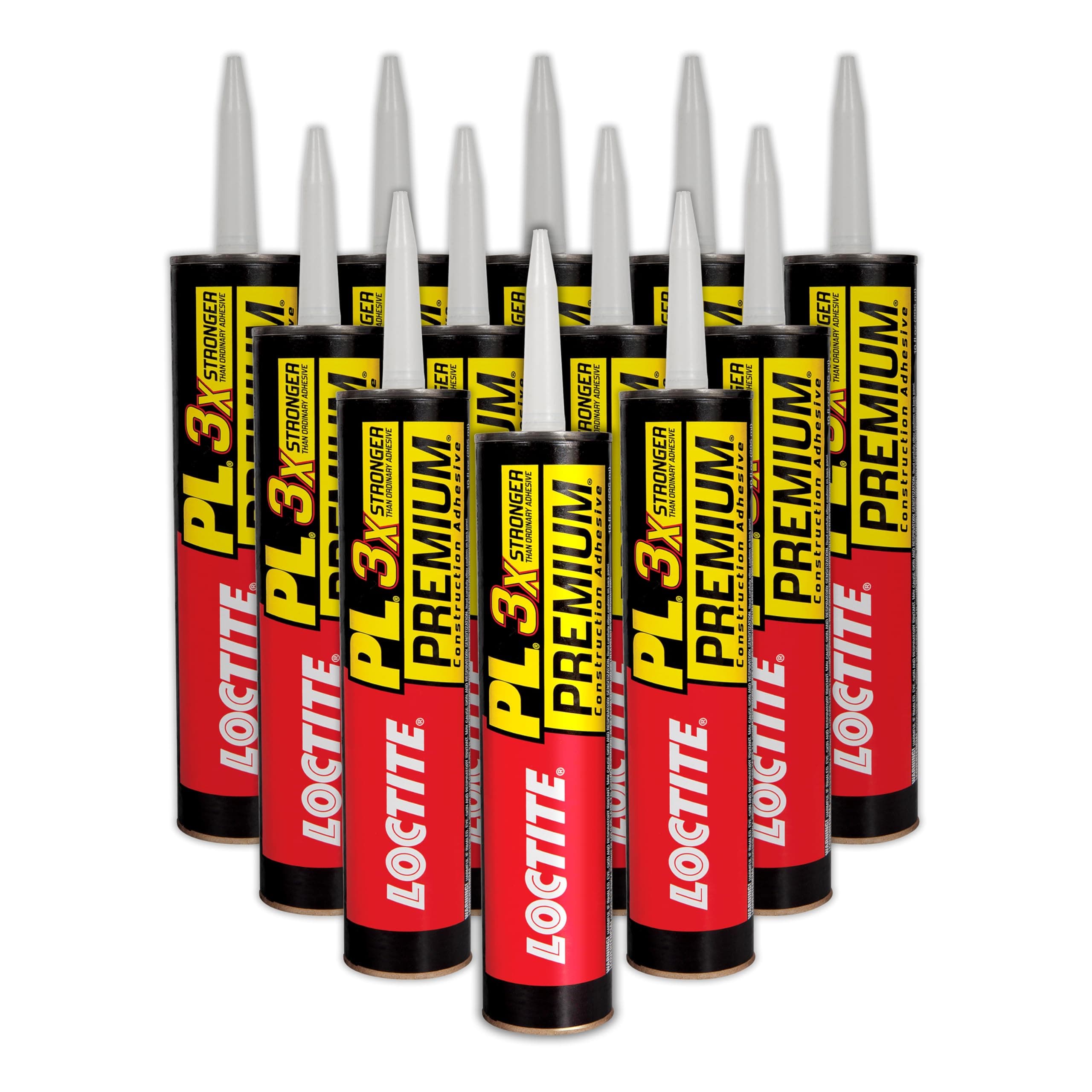 Loctite PL Premium Polyurethane Construction Adhesive, Versatile Construction Glue for Wood, Concrete, Stone, Metal & More- 10 fl oz, Cartridge, 12 Pack