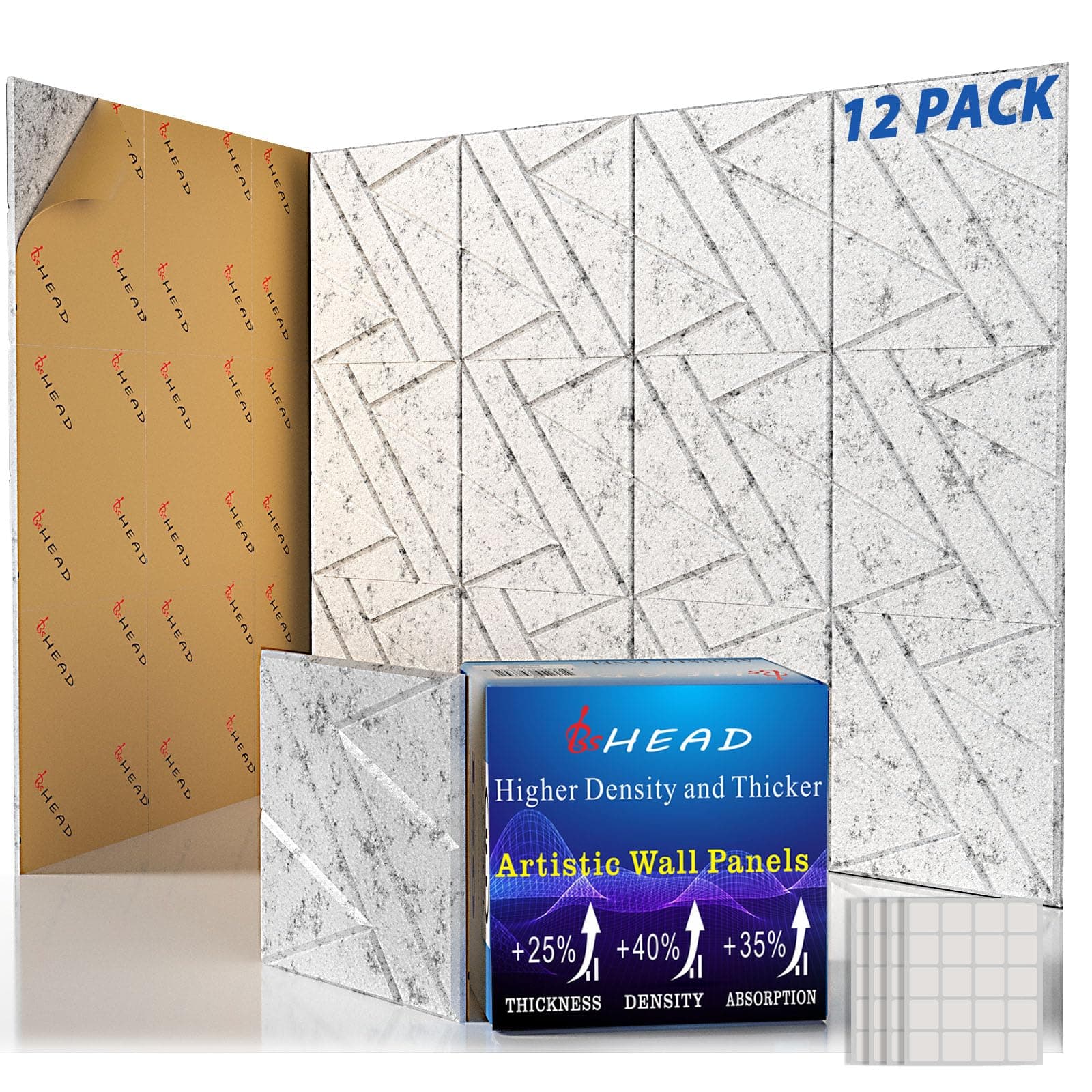 12 Pack Self-Adhesive Soundproof Wall Panels, 12 x 12 x 0.47 In Sound Proof Foam Panels for Walls, 1.2lb/ft³ High Density, Thicker 0.47in, Acoustic Panels, Noise Dampening Panels for Home Gray