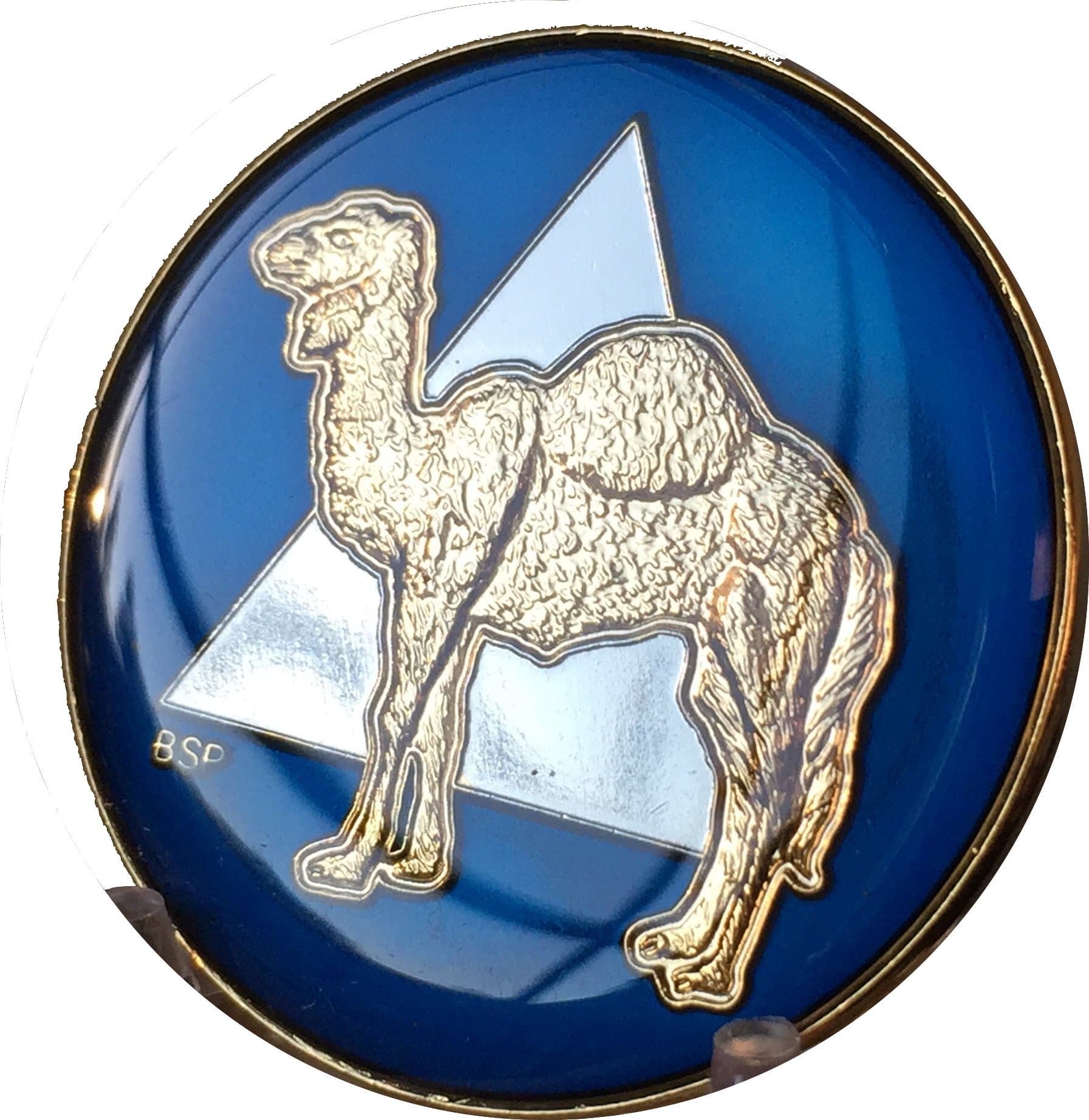 Bright Star PressCamel Midnight Blue Tri Plate AA Medallion Sobriety Chip Gold & Nickel Plated