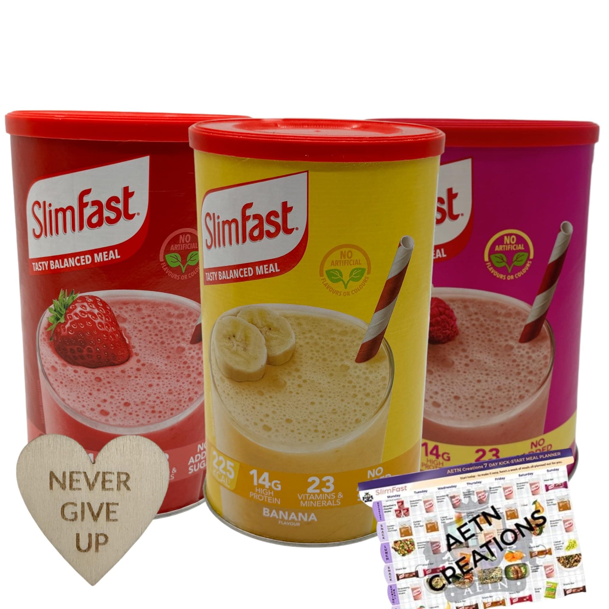 AETN CreationsSlim Fast Meal Replacement Bundle Strawberry, Banana, Raspberry & White Chocolate Meal Shake Powder 584g 16 Servings | High in Protein and Fibre