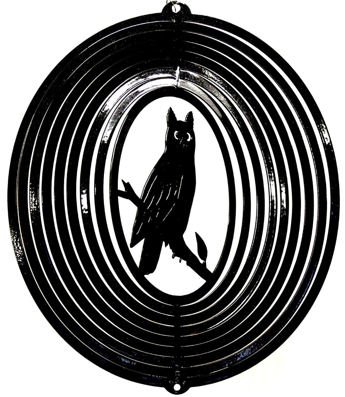 Stainless Steel Owl - 12 Inch Wind Spinner - Black
