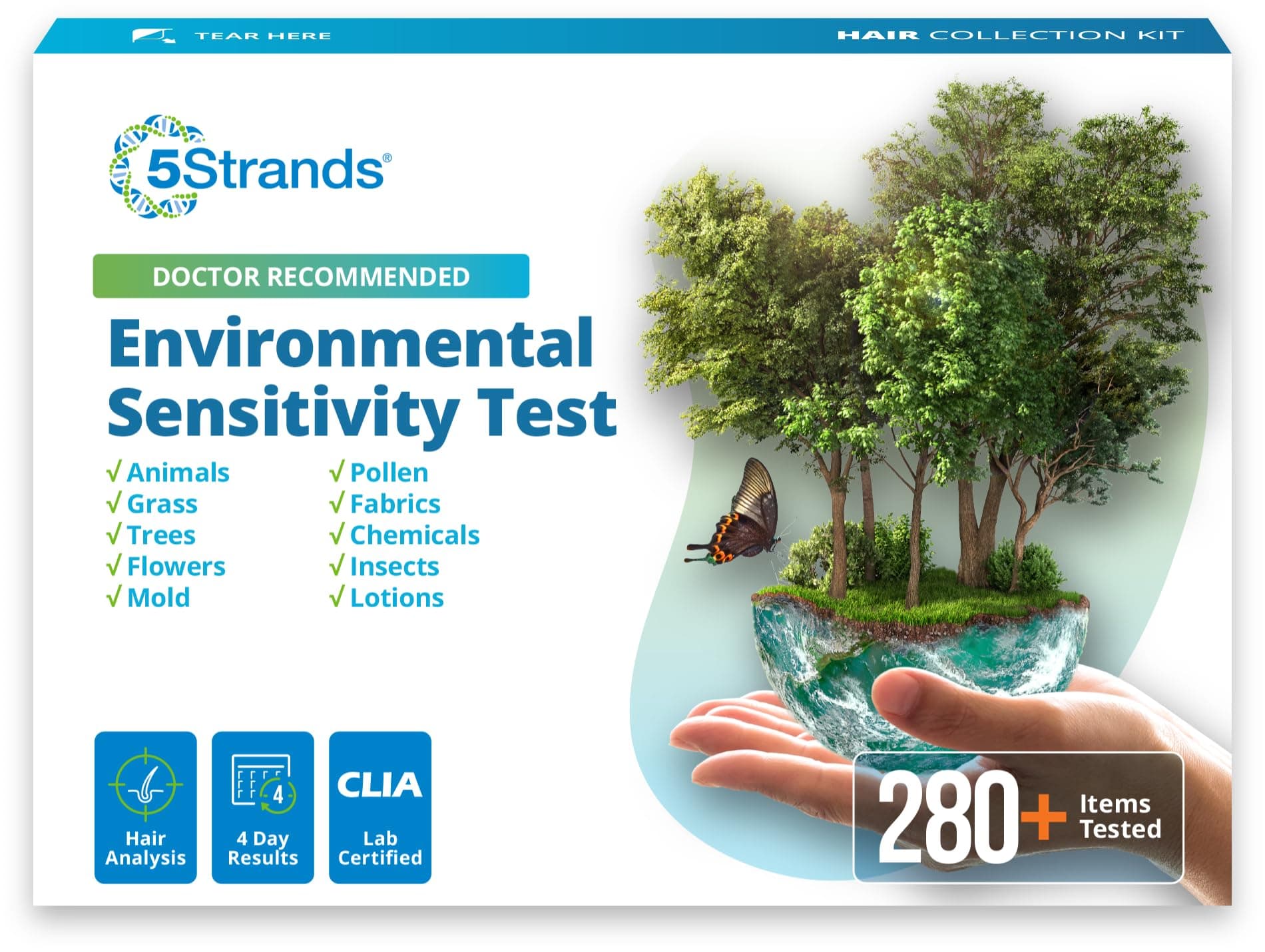 Environmental Sensitivity Test, 282 Outdoor & Indoor Items Tested, at Home Intolerance Test for Adults & Kids, Accurate Hair Analysis, Results in 4 Days