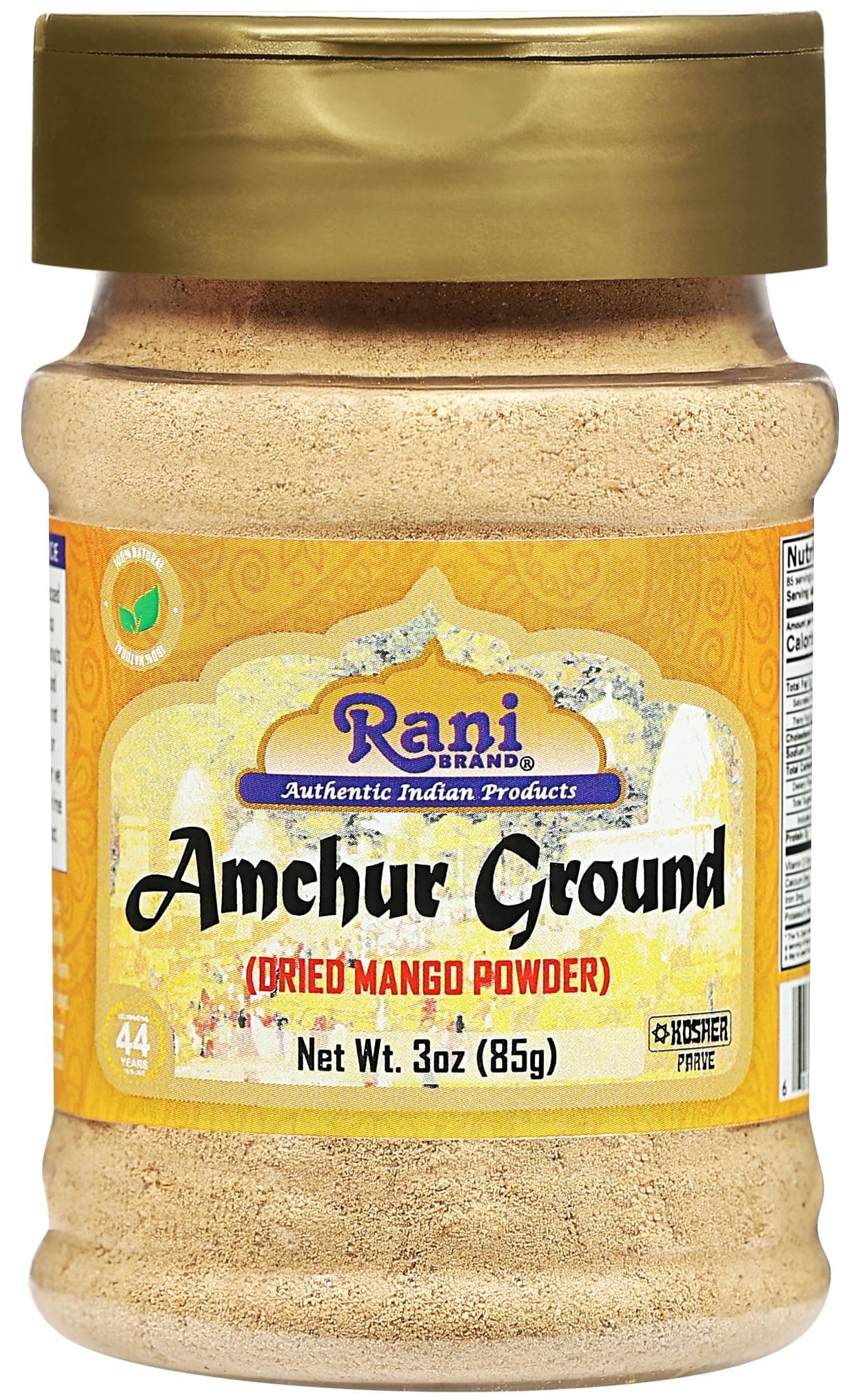 Rani Amchur (Mango) Ground Powder Spice 3oz (85g) PET Jar ~ All Natural, Indian Origin | No Color | Gluten Friendly | Vegan | Non-GMO | No Salt or fillers