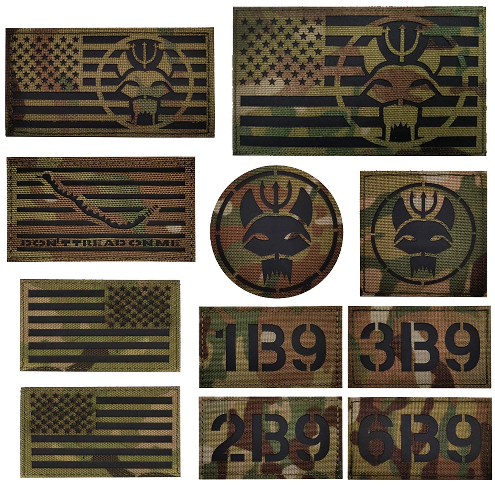 Trident Cat Head Infrared Reflective Patch, Customizable Personalized American Flag, Call Sign, Dont Tread On Me Army Military Tactical Fastener Hook Loop Backed Patches