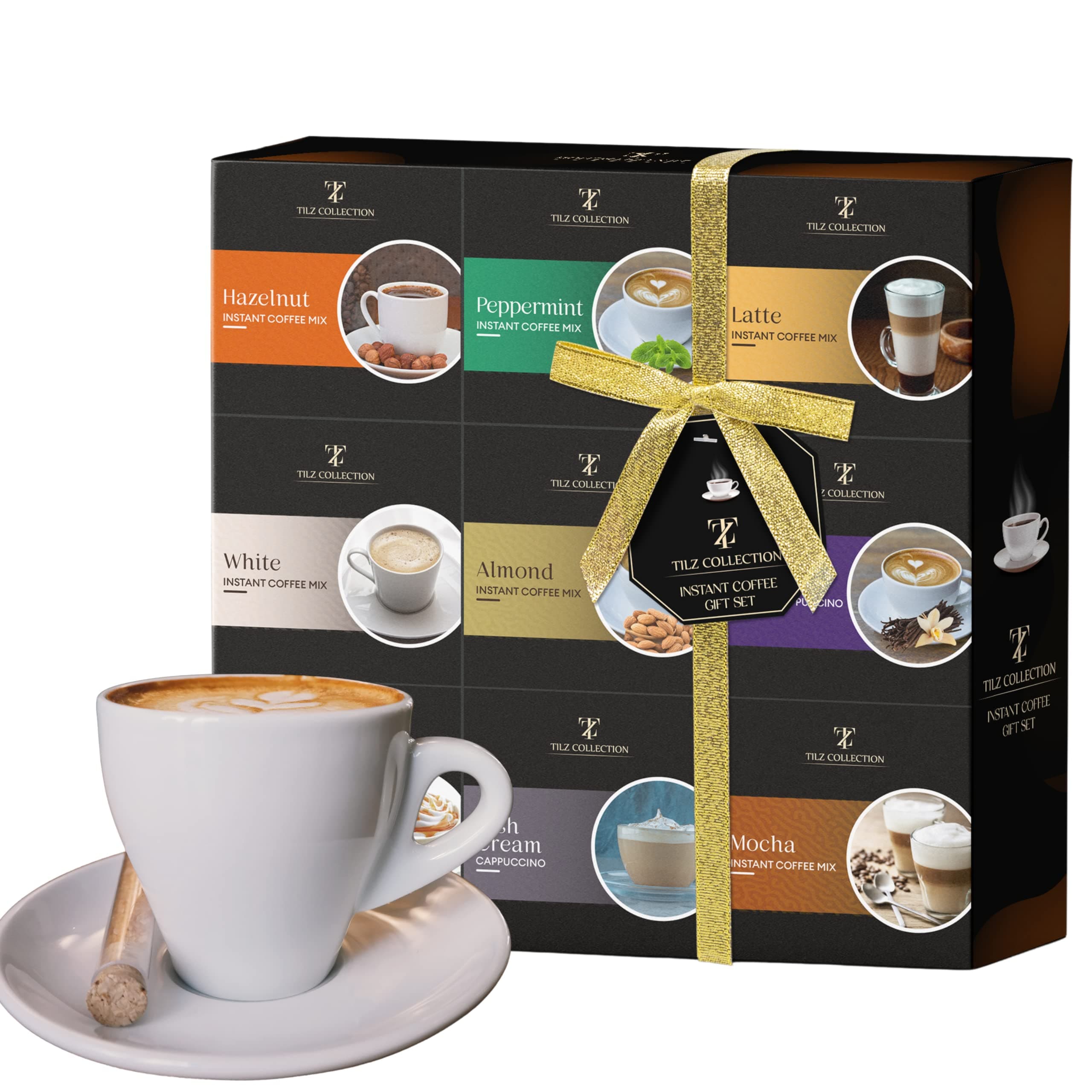9-Piece Instant Coffee Gift Selection Set - Easter Treats for Women & Men - Hazelnut, Caramel, French Vanilla, Irish, Latte Flavors