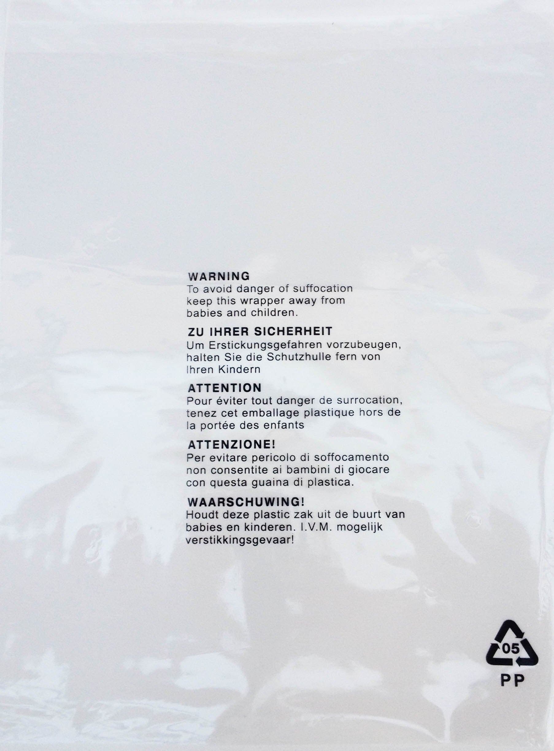 100 x Self Seal Crystal Clear Poly Bags With Suffocation Warning in 5 Languages Great For FBA Stock Poly Bagging (457 x 558mm (18 x 22 Inches))