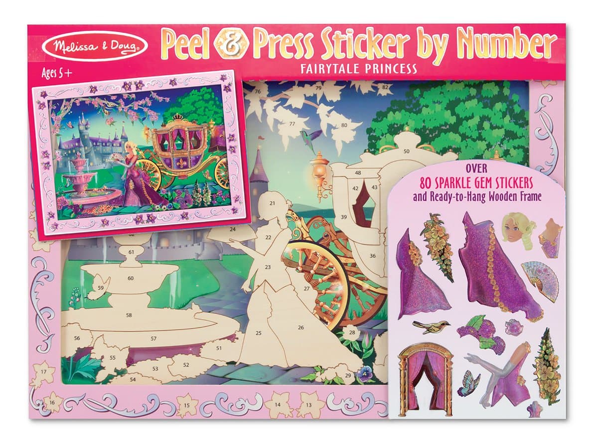 Melissa & Doug Peel and Press Sticker by Number Activity Kit: Fairytale Princess - 80+ Stickers, Frame