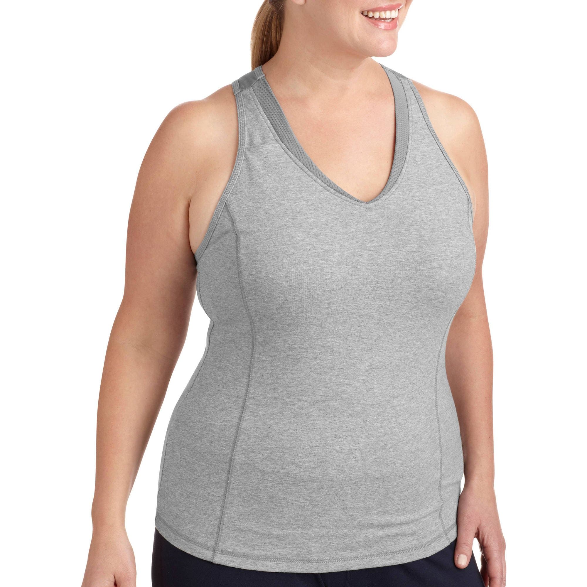Women's Plus-Size Dri-More Racerback Mesh Tank with Built in Bra - Gym Workout