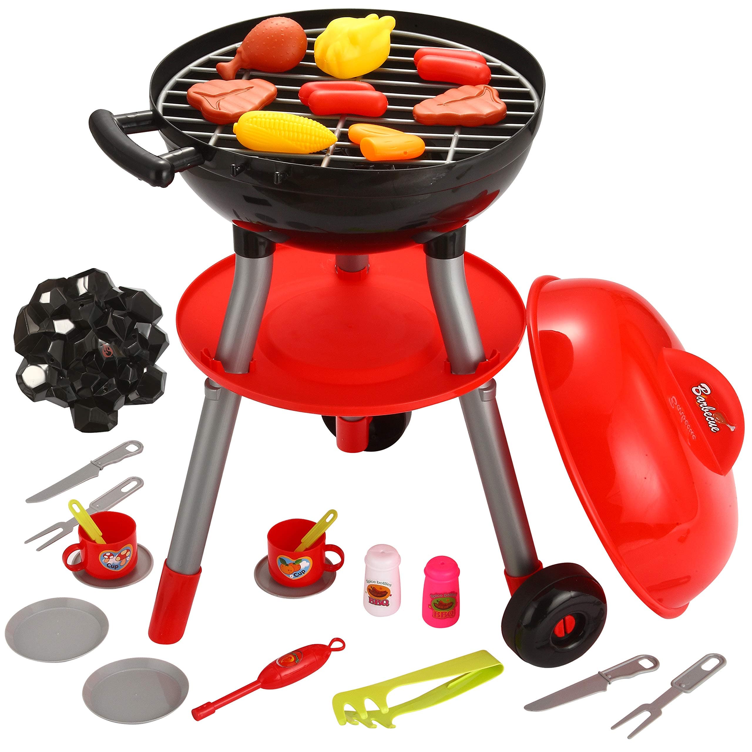 24 PCS Little Chef Barbecue BBQ Cooking Kitchen Toy Interactive Grill Play Food Cooking Playset for Kids Kitchen Pretend and Play