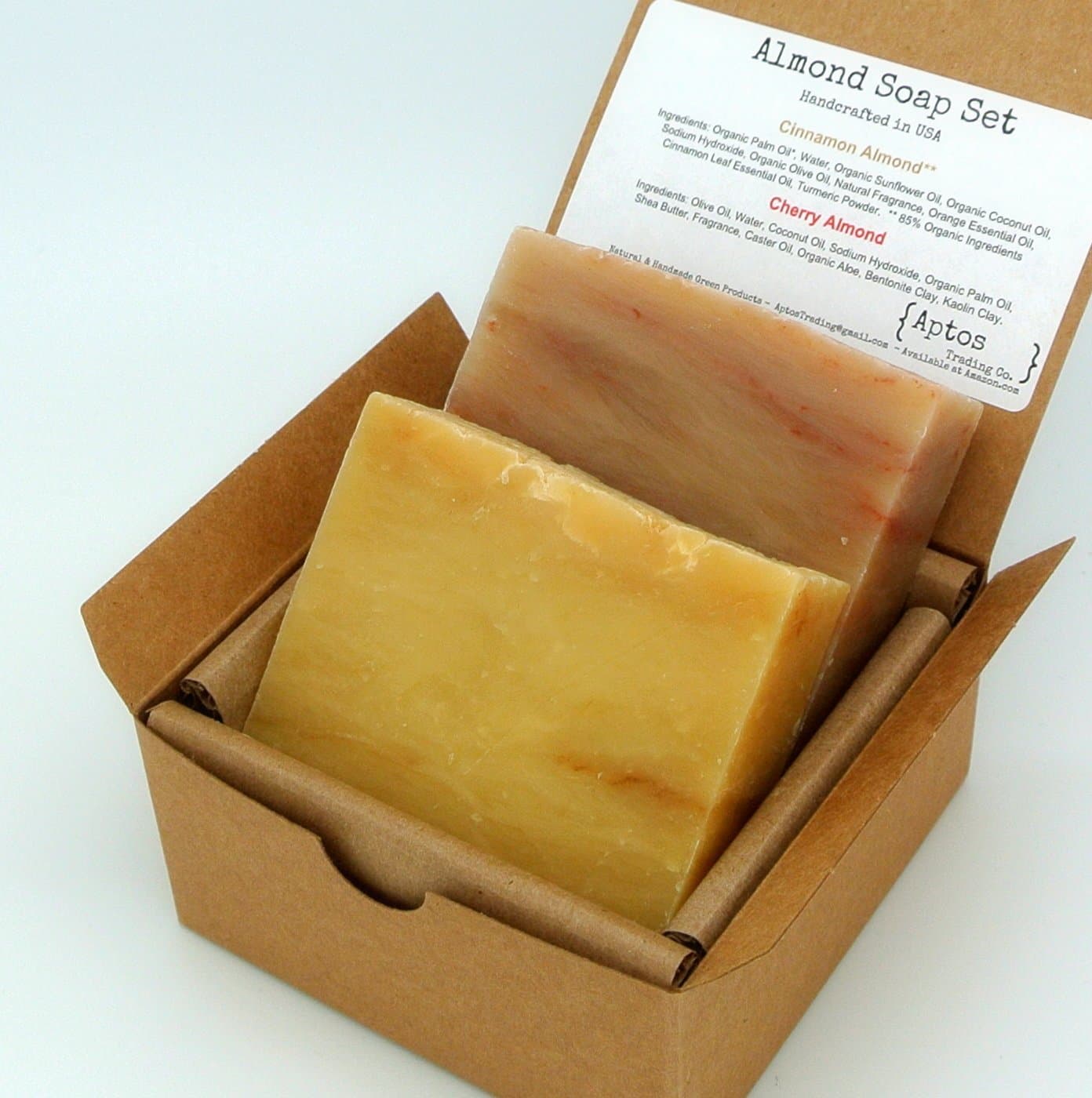 Almond Soap Gift Set (2 Full Size Bars) - Cherry Almond, Cinnamon Almond - Handmade in USA - Natural/Organic Ingredients