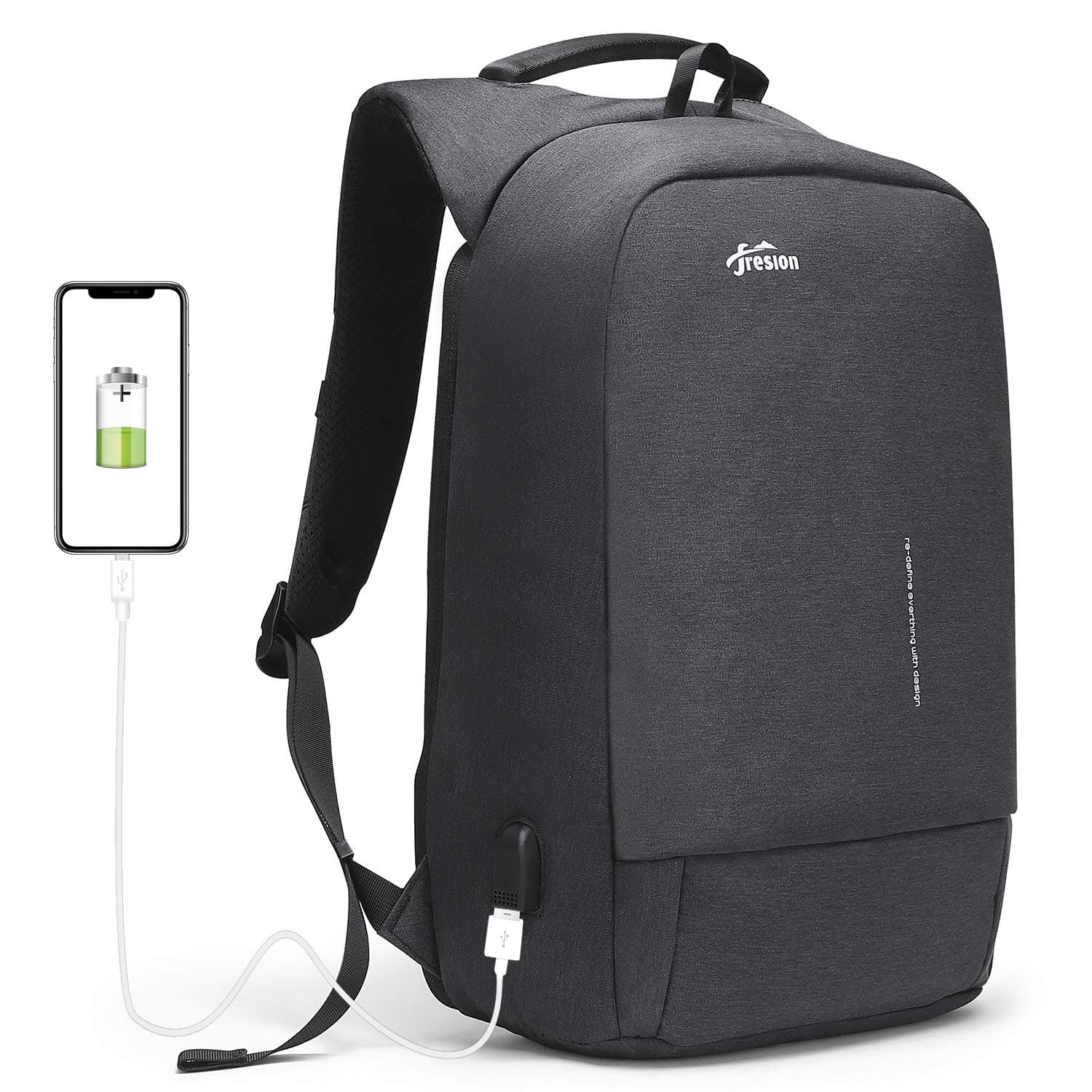 Laptop Antitheft Backpack with External USB Charging Port Fresion Water-Resistant Business Travel College Rucksack Notebook MacBook Backpacks 15.6 Inch for Men Teenager