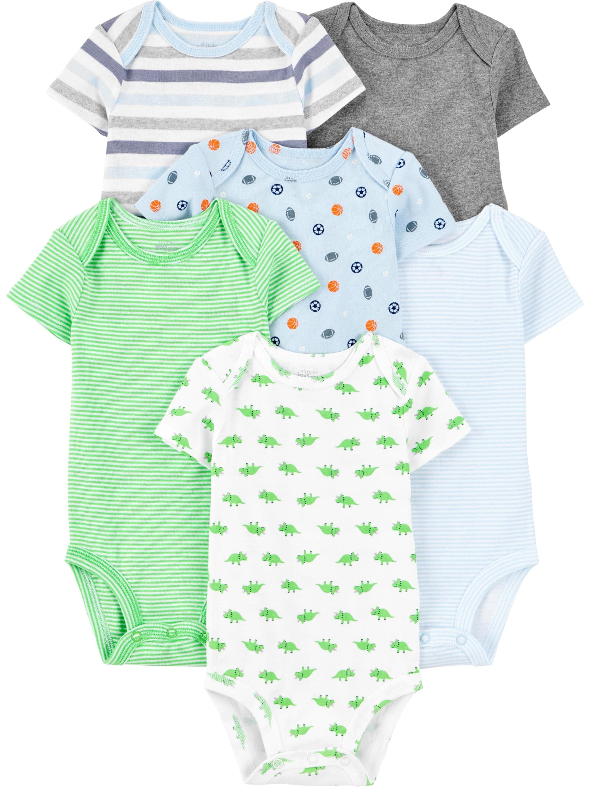 Baby Boys 6-Pack Short Sleeve Bodysuits Shirt