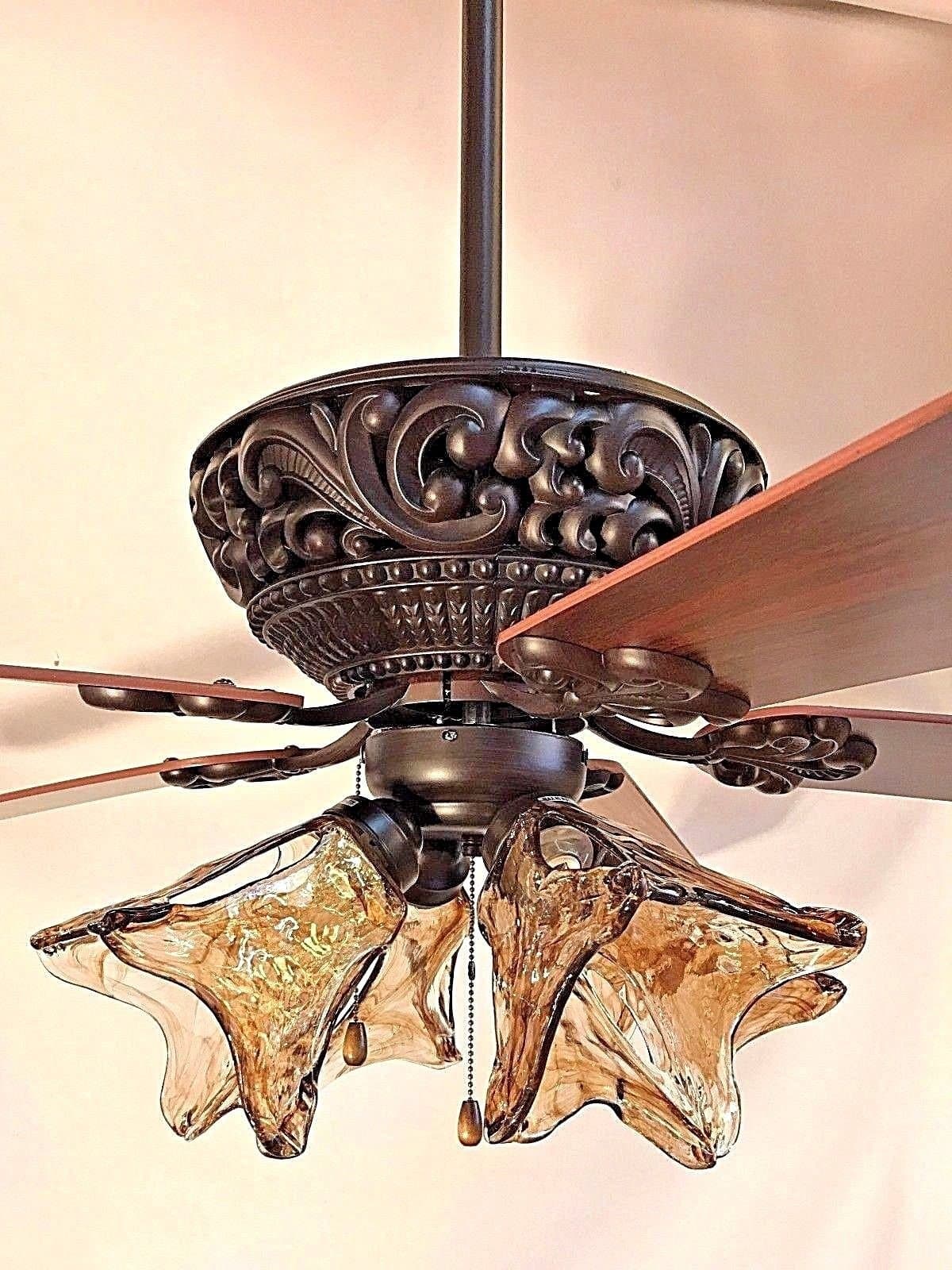 52" ORB oil rubbed bronze ceiling fan with 4 light amber hand blown glass