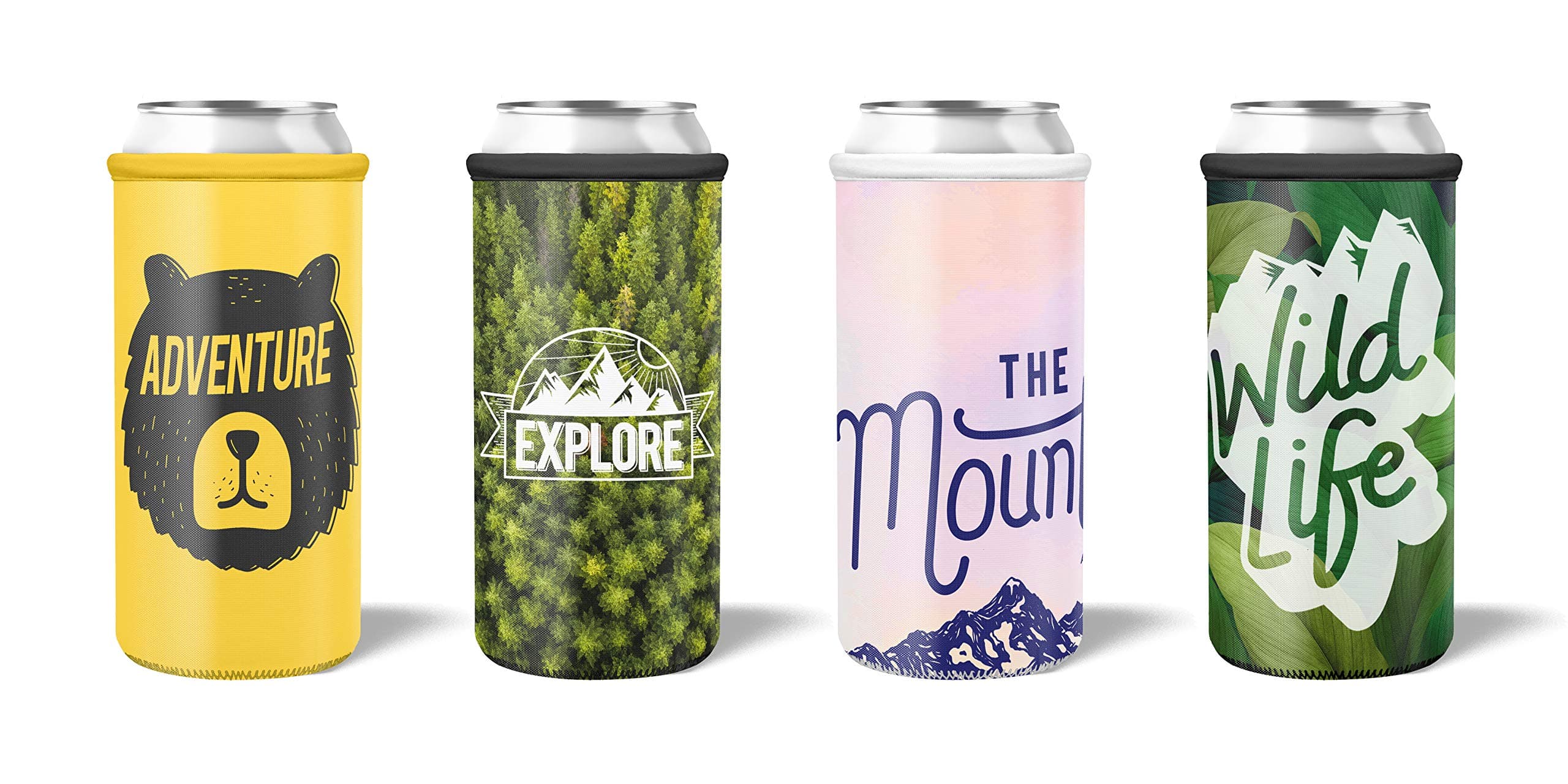 Coozybear 500ml Premium Can Coozy/650ml Bottle Sleeve, Drink Insulator,Can Cooler (Set of 4) (The Explorer Collection)