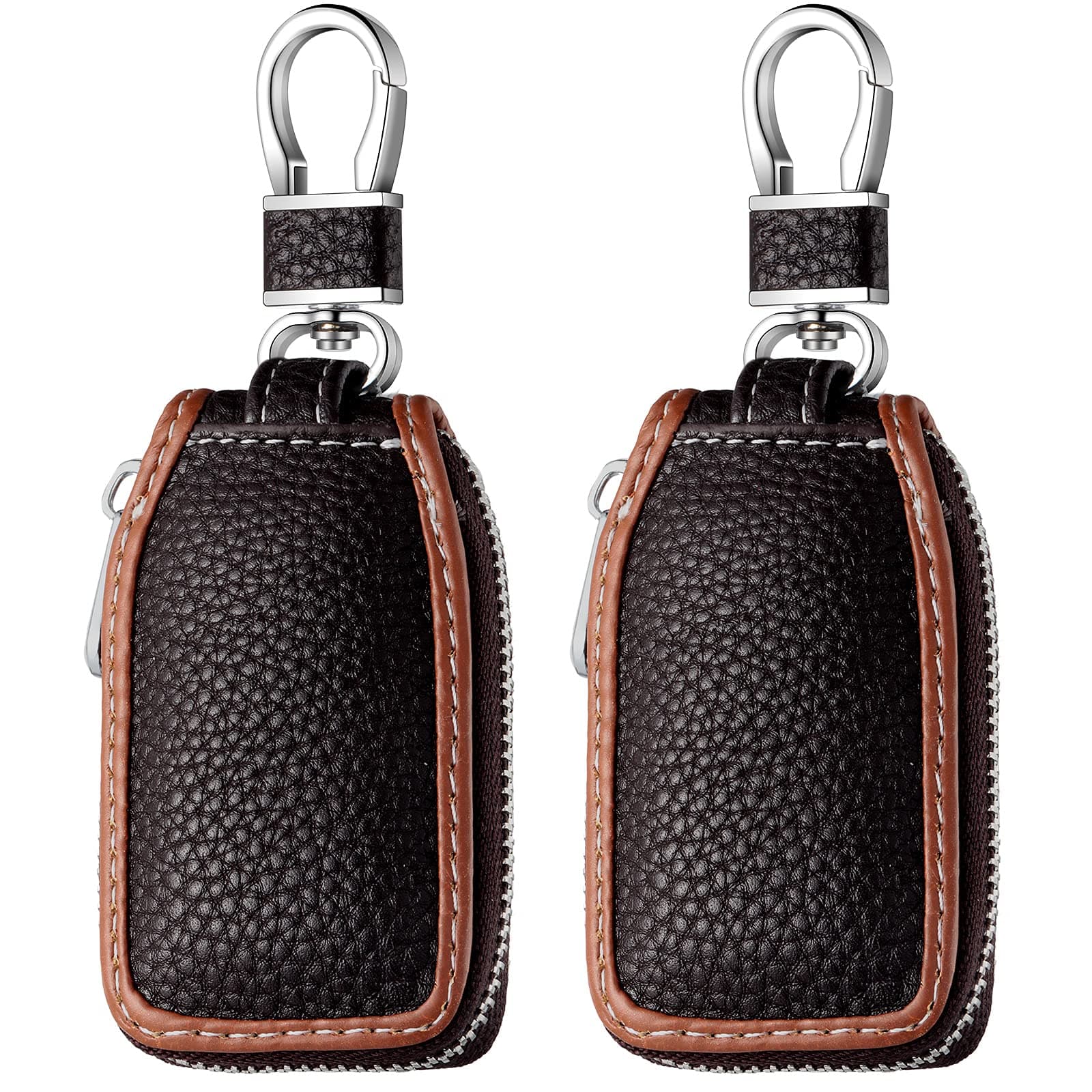 Frienda 2 Pieces Leather Car Key Chain Case Holder Auto Key Fob Holder Smart Protector Cover (Brown)