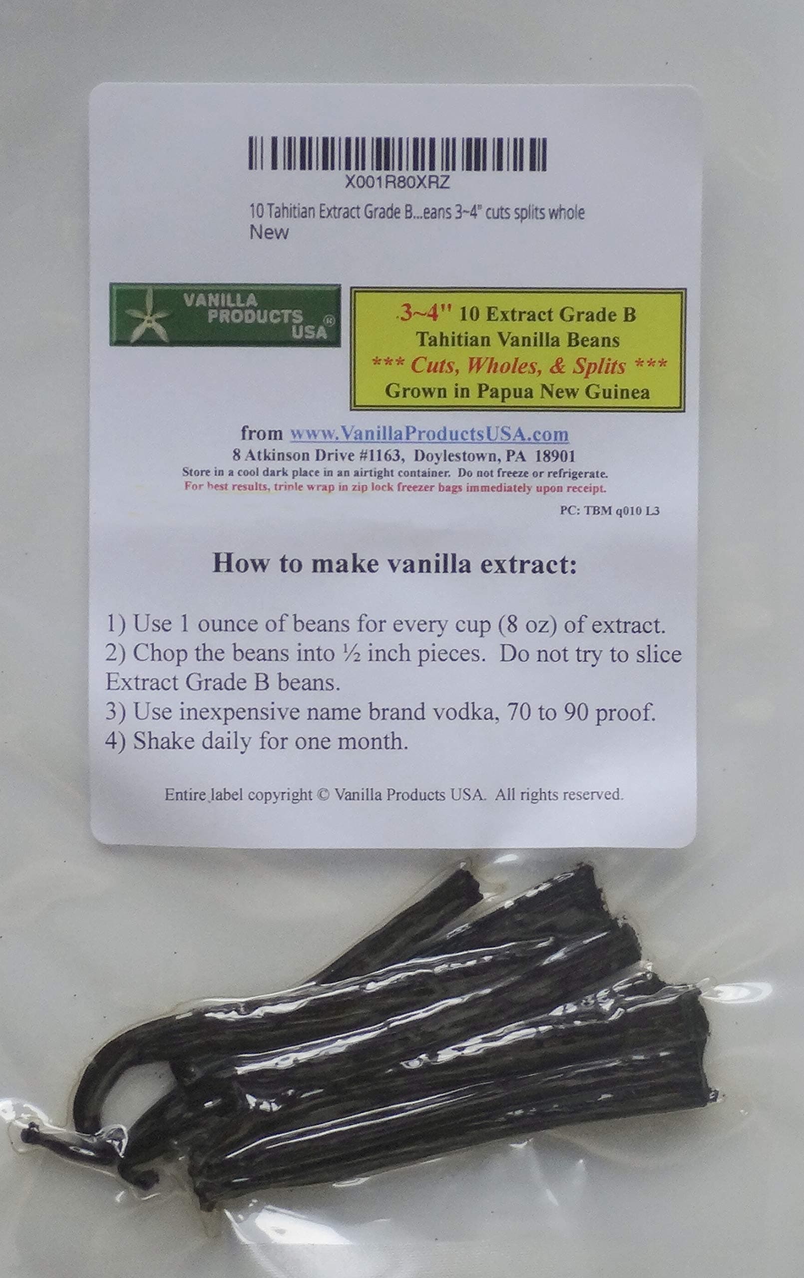 Vanilla Beans 10 Tahitian Extract Grade B 3~4 inches, cuts splits whole by Vanilla Products USA