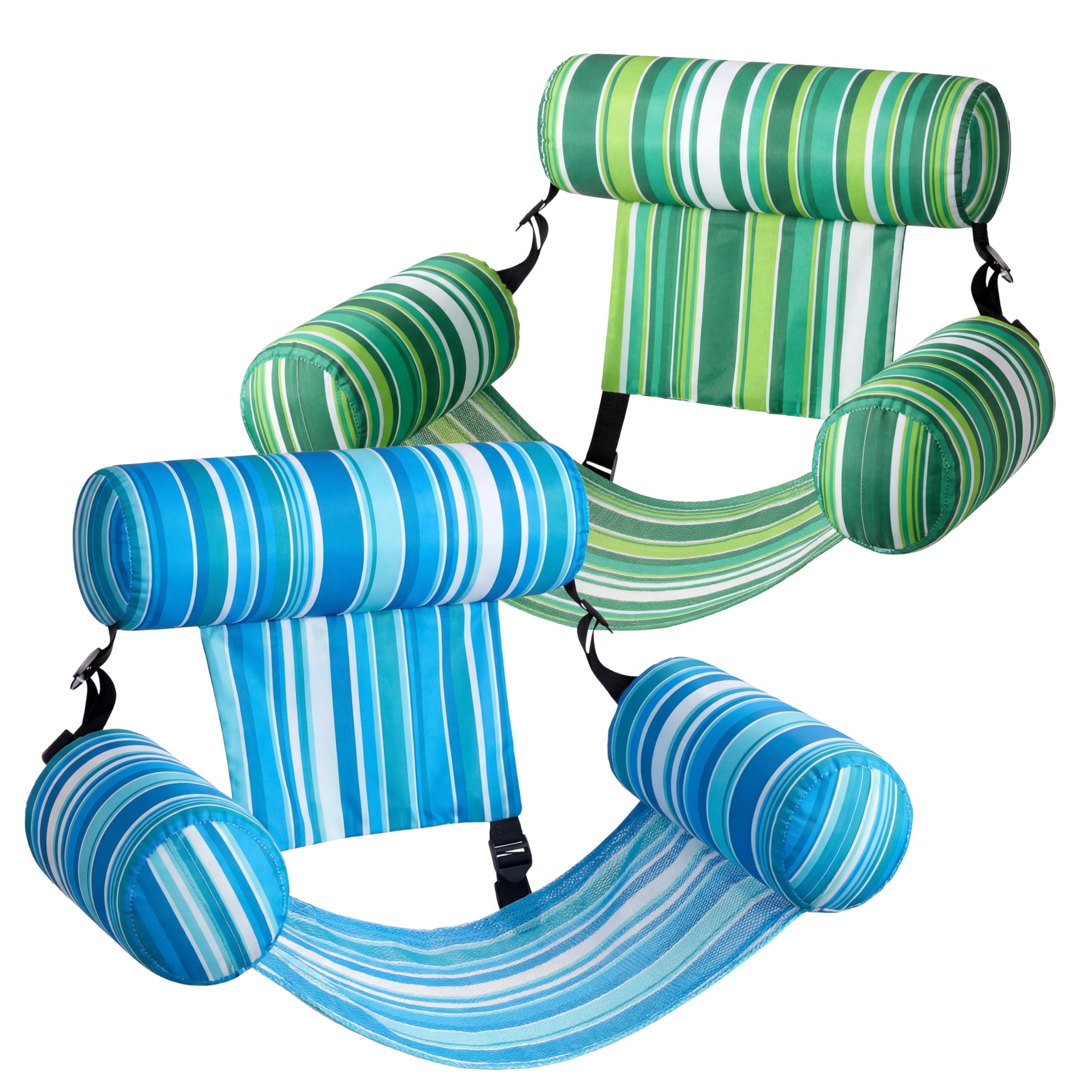 2 Packs Pool Float Hammock Chairs, Stripes Pattern Water Floating Chair, Inflatable Pool Lounge Chair for Pool Party Summer Water Fun(Stripes)