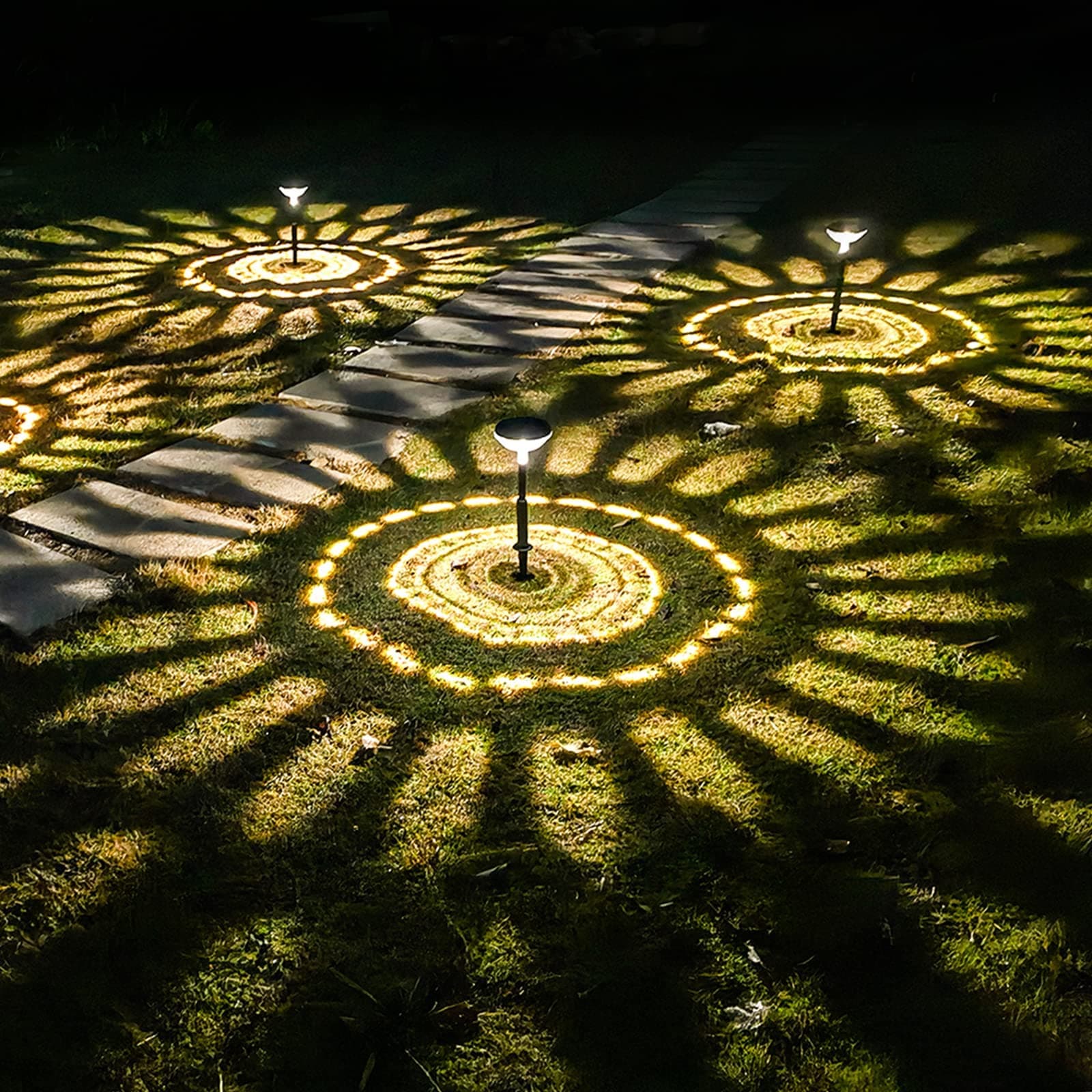 Bright Solar Light Outdoor Garden Pathway Lights 4 Pack, Warm White + Color Changing LED, IP67 Waterproof Home Path Walkway Yard Backyard Lawn Landscape Lighting Decor (4 Pack)