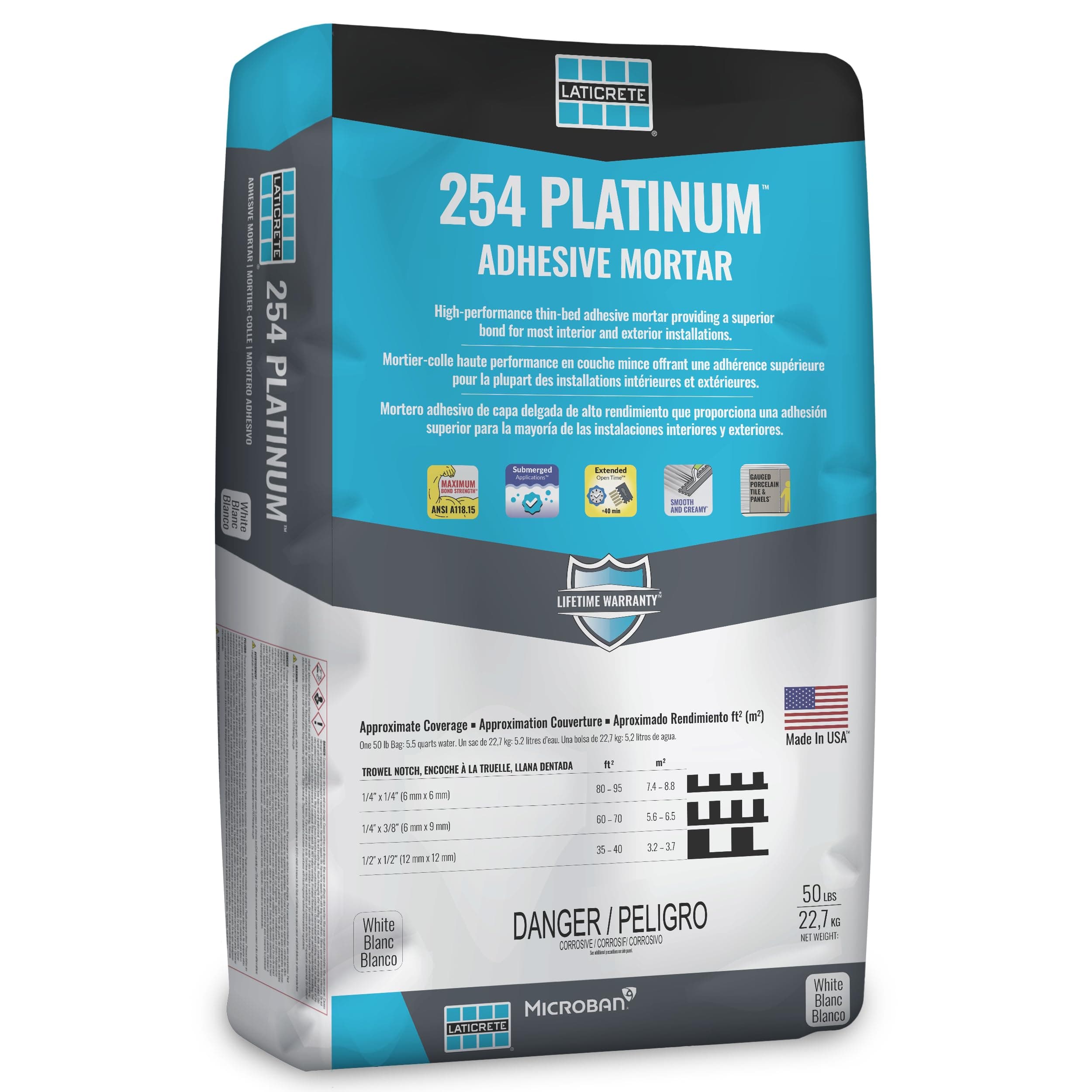 LATICRETE 254 Platinum Multipurpose Thin-Set Mortar, 50 lb. White