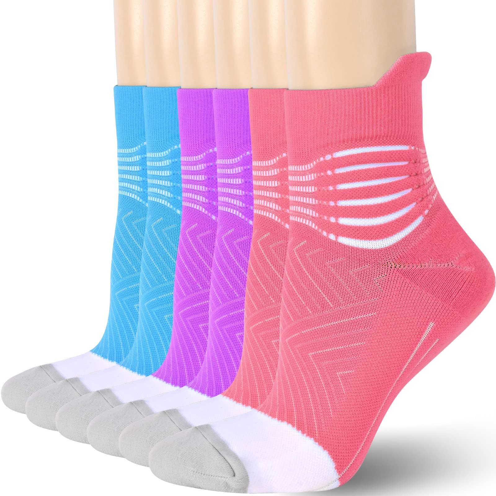 Compression Ankle Support Socks Women - Coolmax Wicking, Cushioned Athletic, Plantar Fasciitis Relief 2/3/6 Pairs