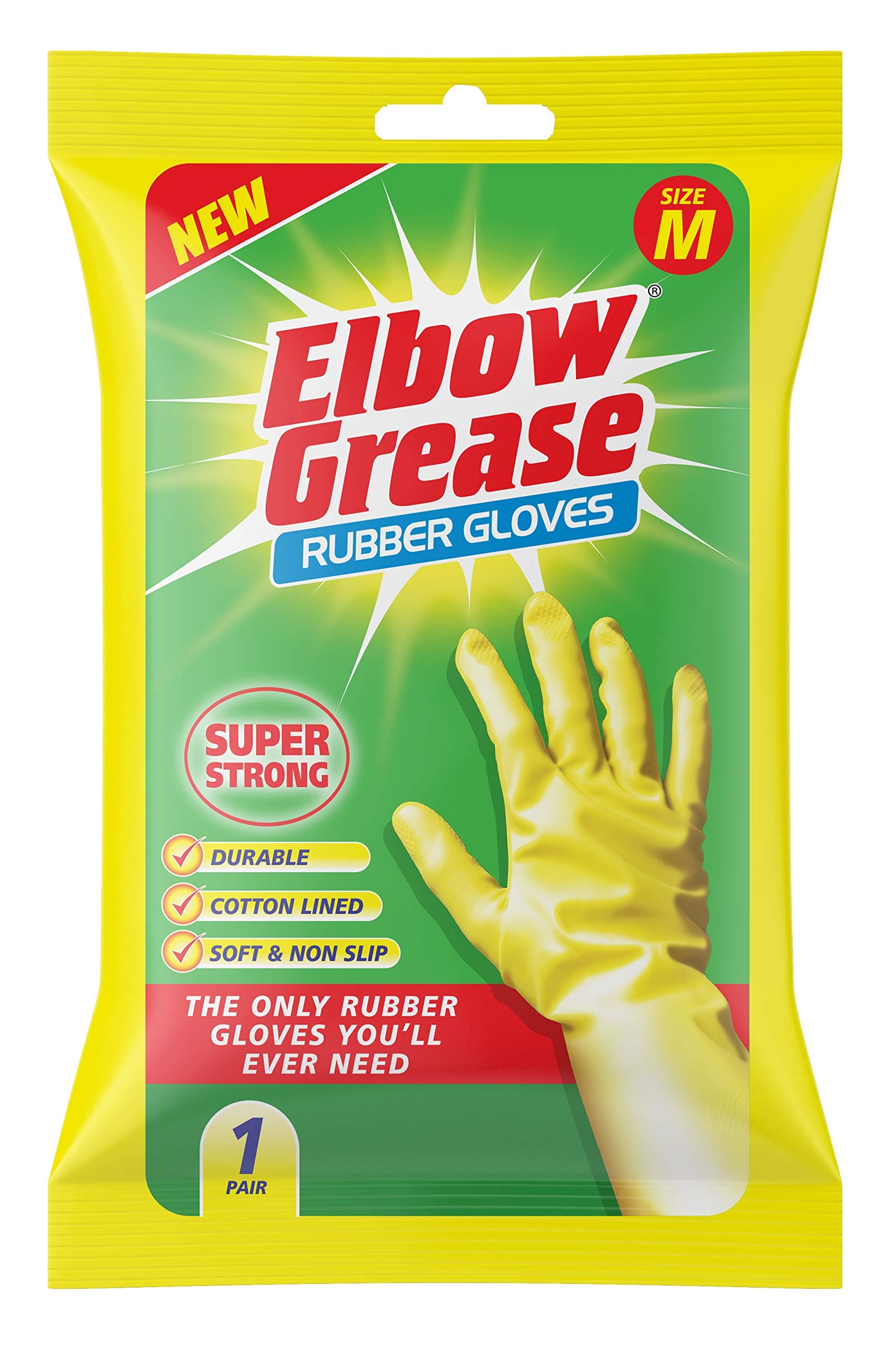 Elbow Grease Rubber Gloves | Cotton Lined, Super Strong, Non-Slip Household Cleaning Gloves (Medium)