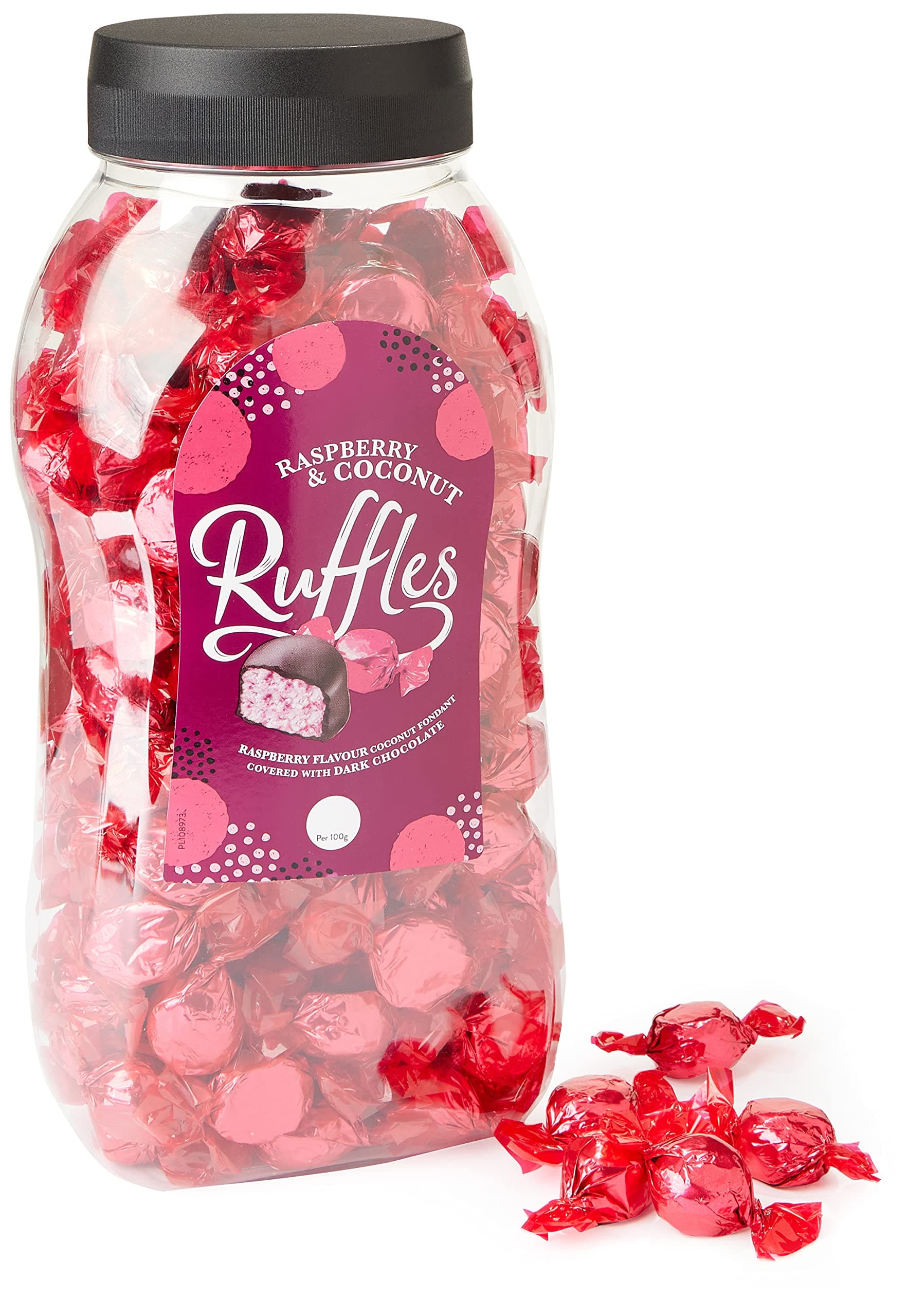 Jameson's Ruffle Raspberry - Raspberry Flavour Coconut Fondant Creams Covered in Dark Chocolate 1.5kg Jar